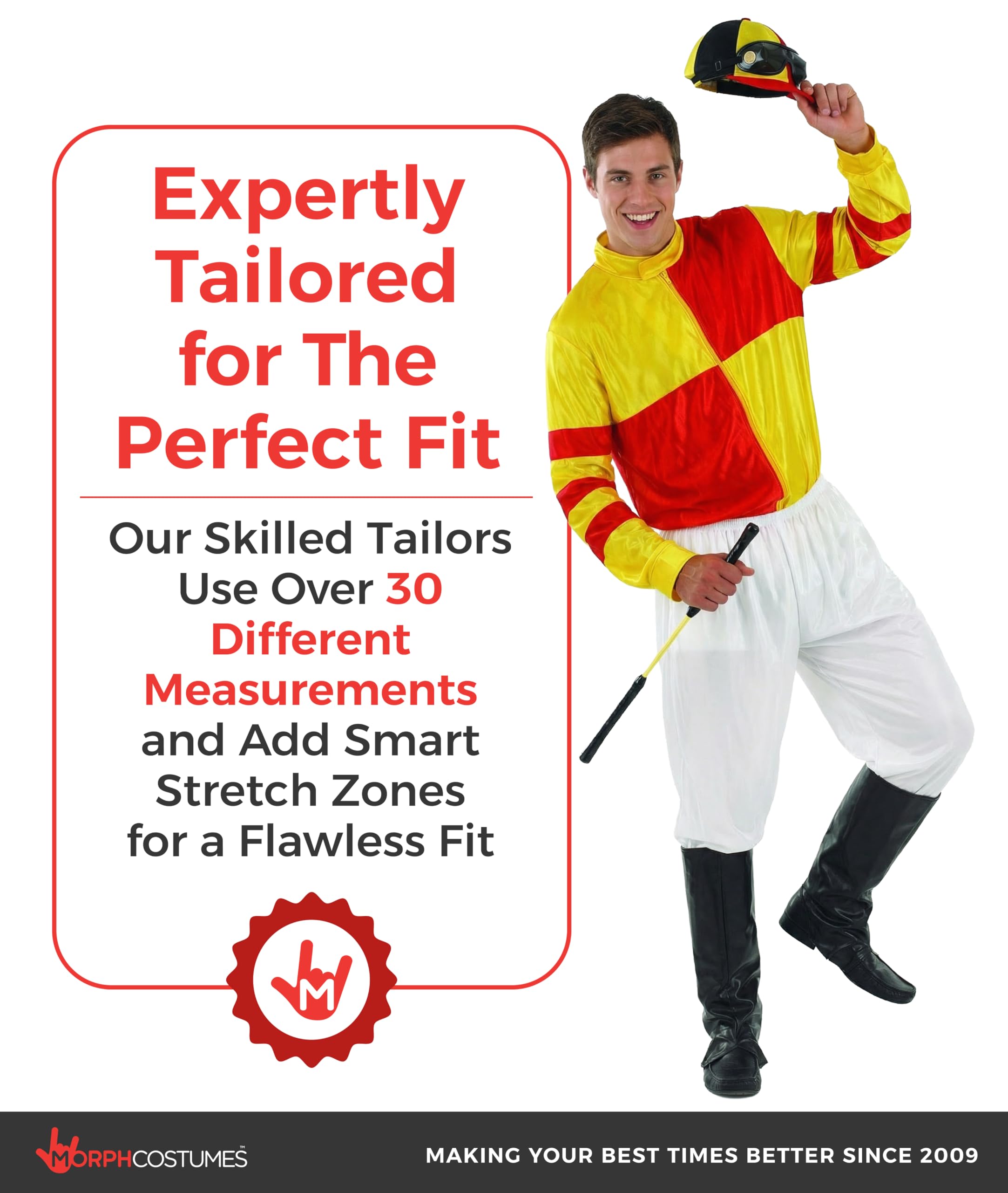 Morph Horse Jockey Costume for Men, Adult Jockey Halloween Outfit, Equestrian Theme Dress-Up Costume - Image 4