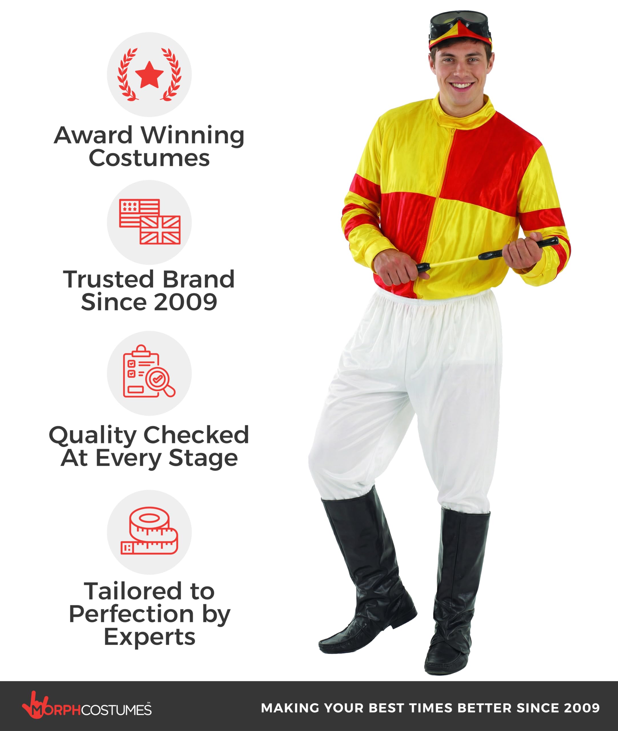 Morph Horse Jockey Costume for Men, Adult Jockey Halloween Outfit, Equestrian Theme Dress-Up Costume - Image 5