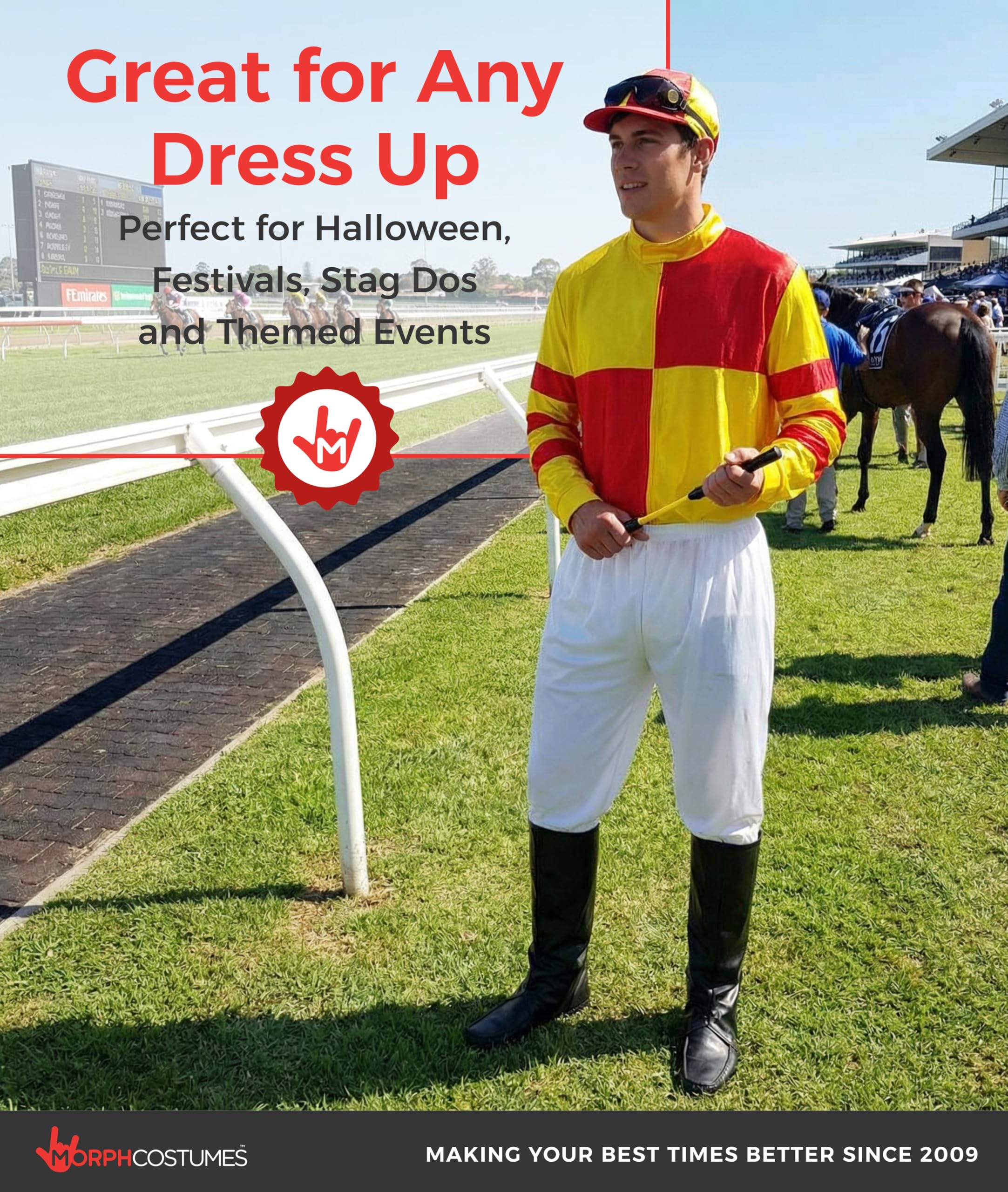 Morph Horse Jockey Costume for Men, Adult Jockey Halloween Outfit, Equestrian Theme Dress-Up Costume - Image 6