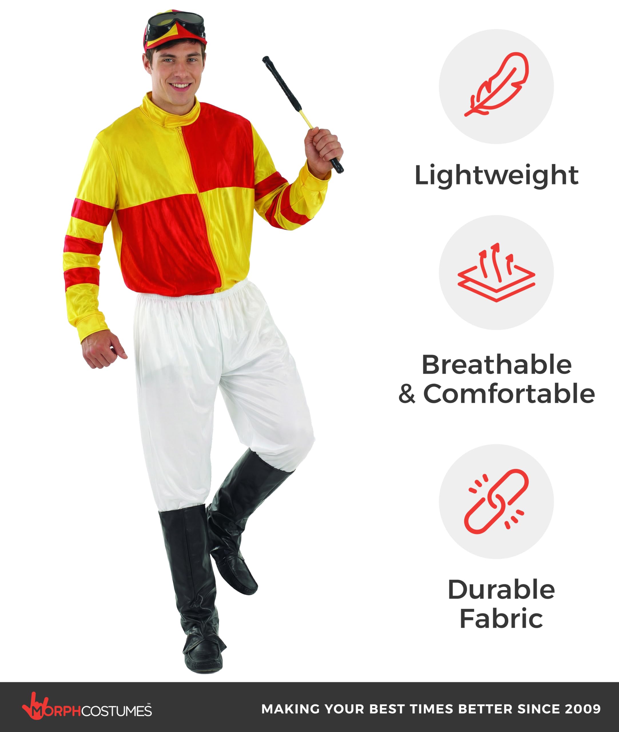 Morph Horse Jockey Costume for Men, Adult Jockey Halloween Outfit, Equestrian Theme Dress-Up Costume - Image 7