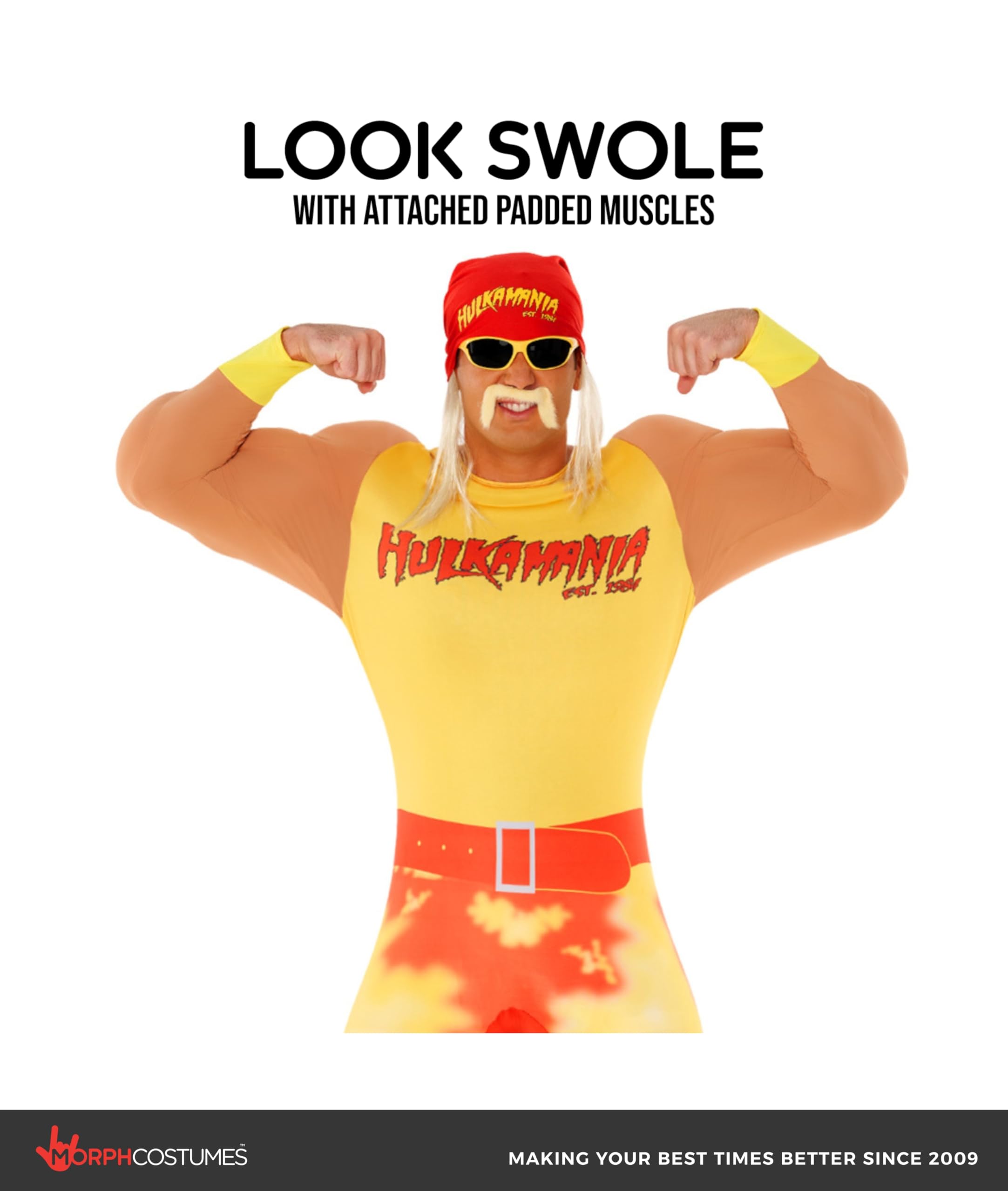 Morph Hulk Hogan Costume, WWE Costume, Hulk Hogan Wrestling Adult Outfit, WWE Wrestling Halloween Outfit with Accessories - Image 4