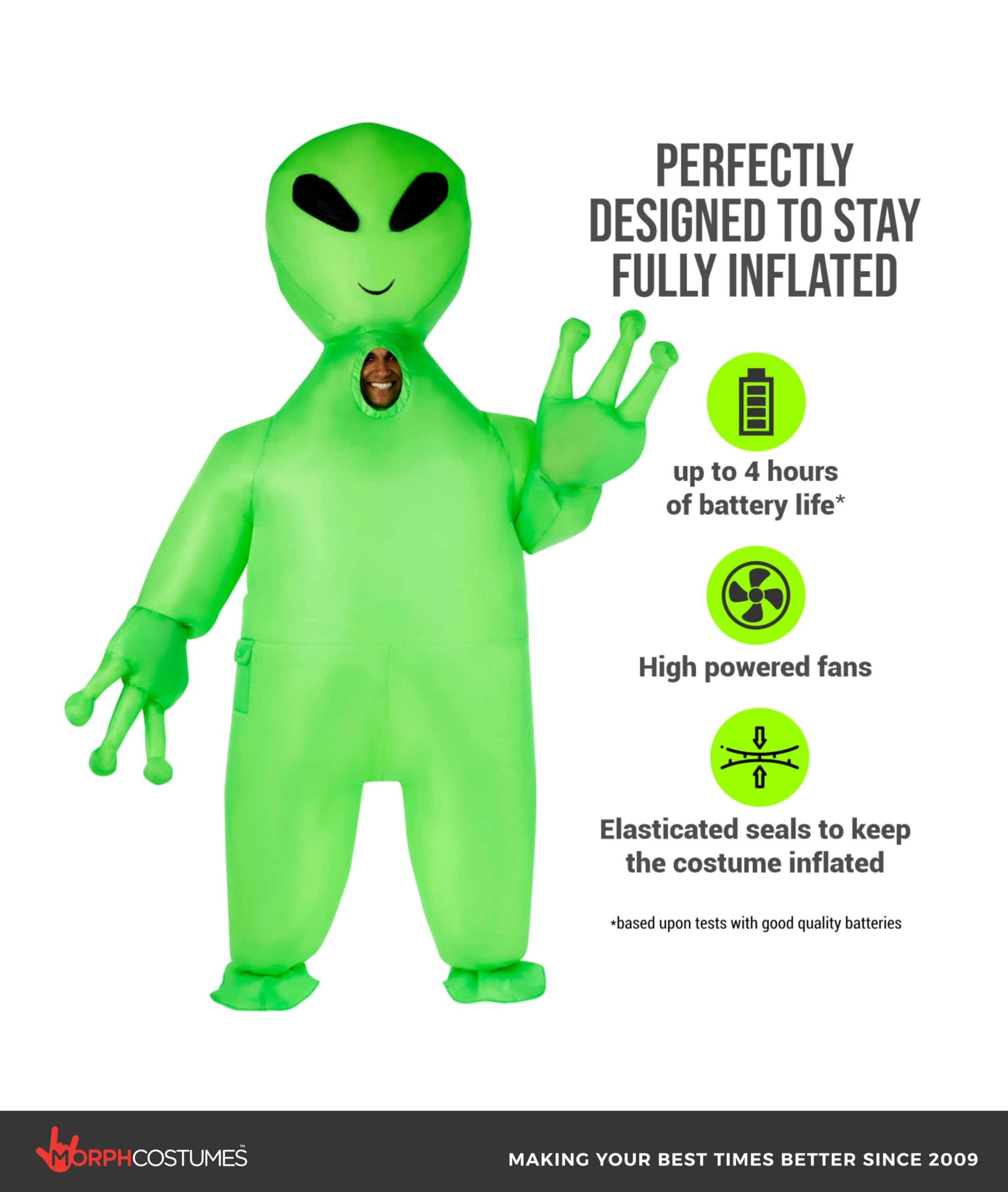 Morph Inflatable Alien Costume Adult, Blow Up Alien Outfit for Men, One Size - Image 2