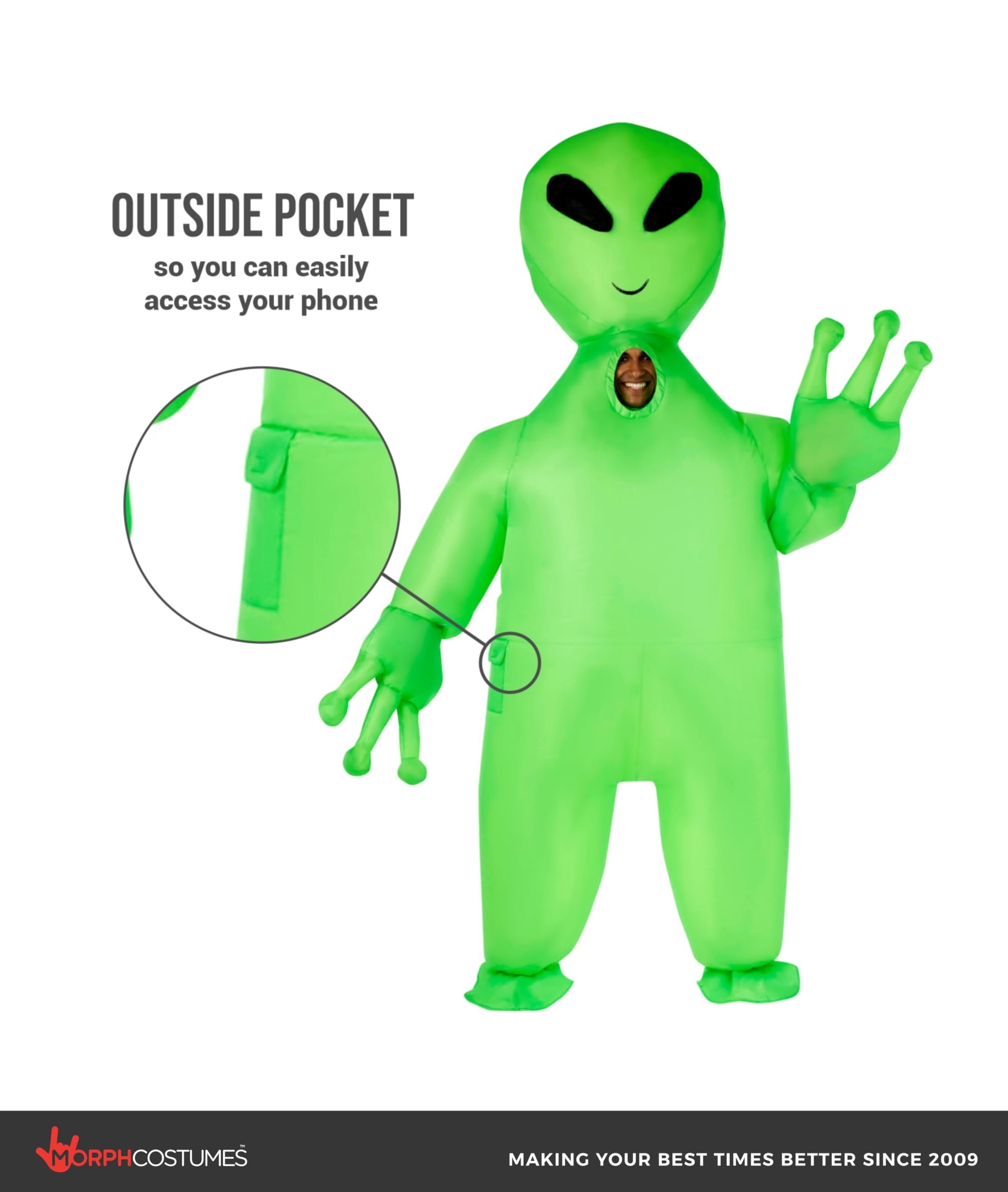 Morph Inflatable Alien Costume Adult, Blow Up Alien Outfit for Men, One Size - Image 3