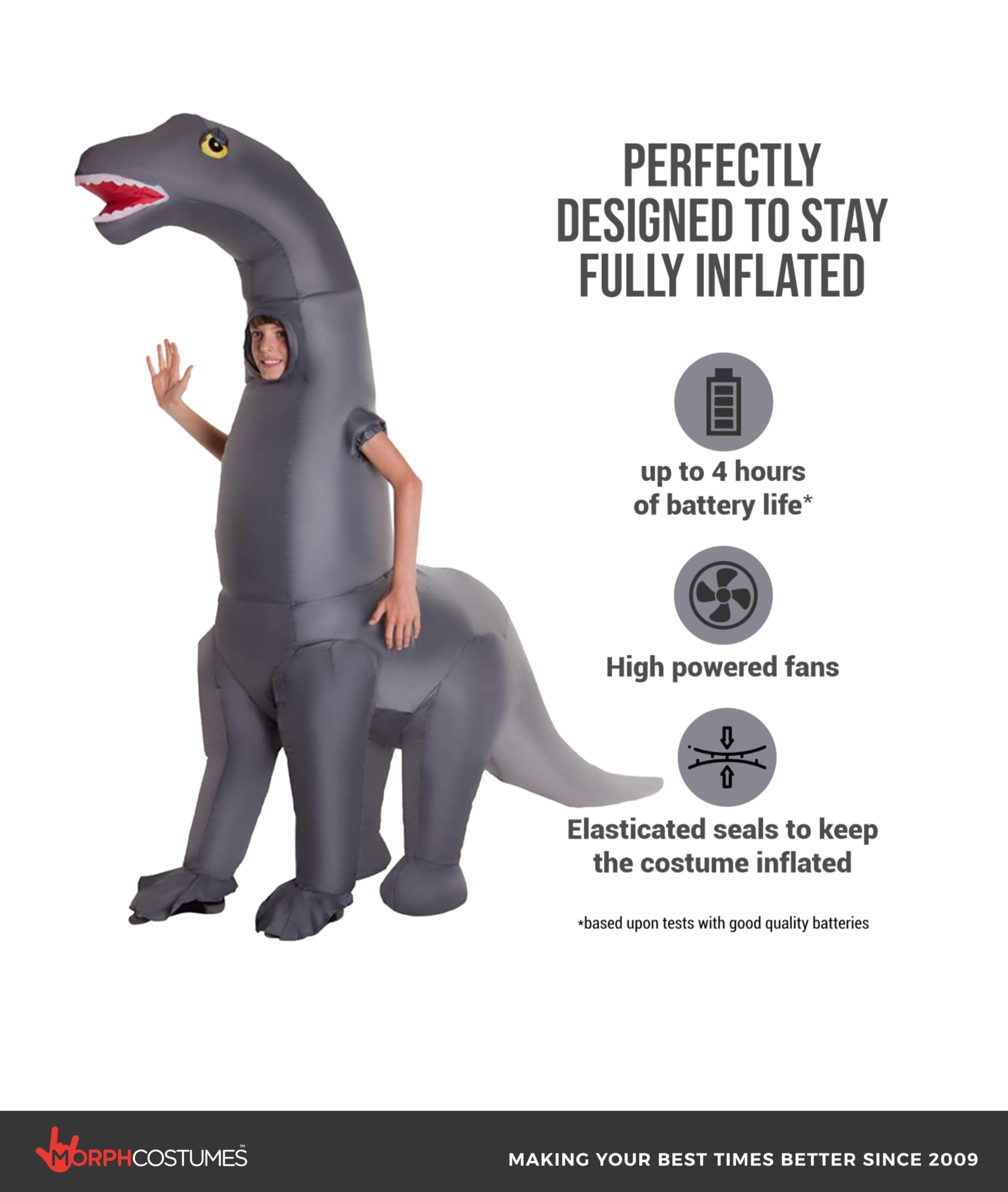 Morph Inflatable Dinosaur Costume for Kids, Blow Up Diplodocus Costume, Fun Dress Up for Parties and Events - Image 2