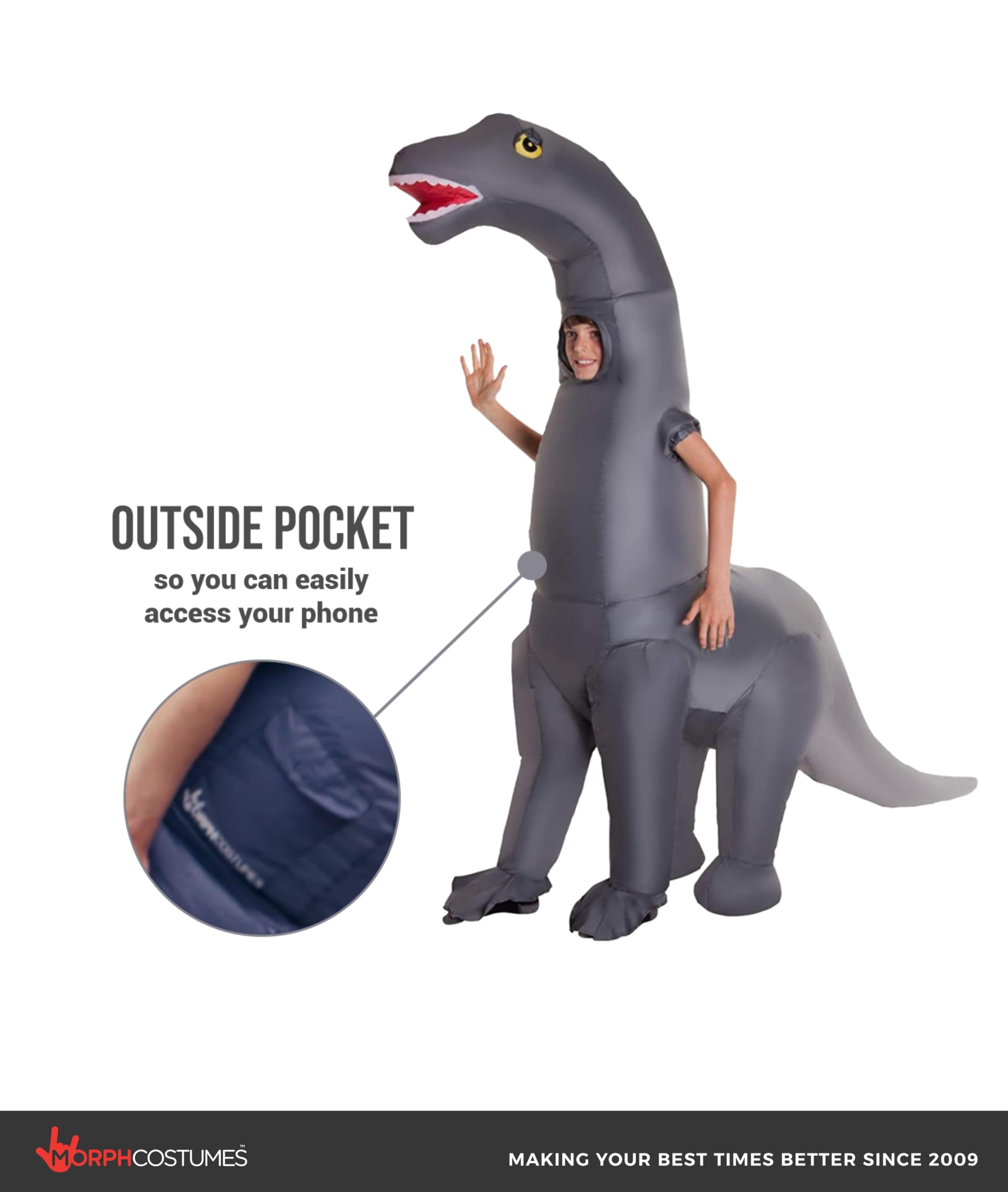 Morph Inflatable Dinosaur Costume for Kids, Blow Up Diplodocus Costume, Fun Dress Up for Parties and Events - Image 3