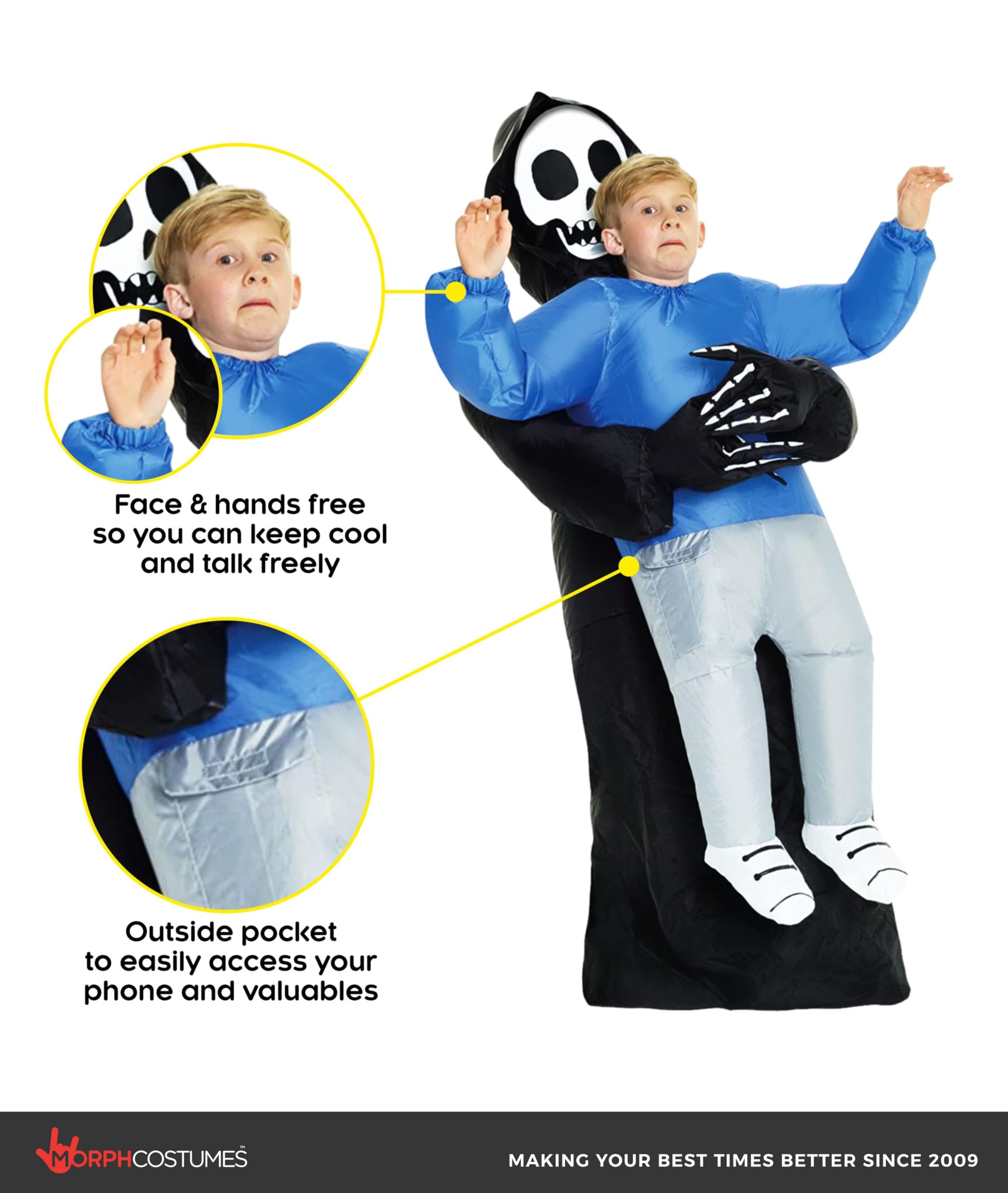 Morph Inflatable Grim Reaper Costume Kids, Blow Up Grim Reaper Costumes, Boys Halloween Costume, Halloween Costumes for Kids - Image 3