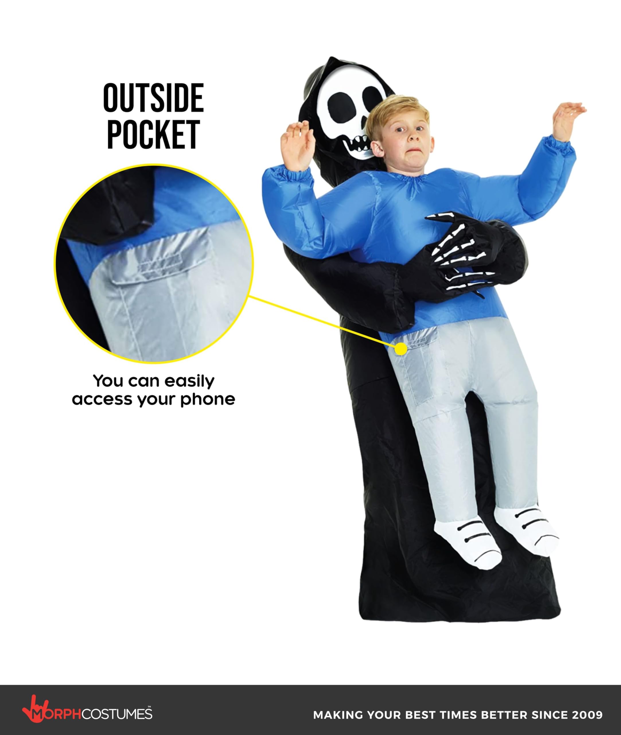 Morph Inflatable Grim Reaper Costume Kids, Blow Up Grim Reaper Costumes, Boys Halloween Costume, Halloween Costumes for Kids - Image 4