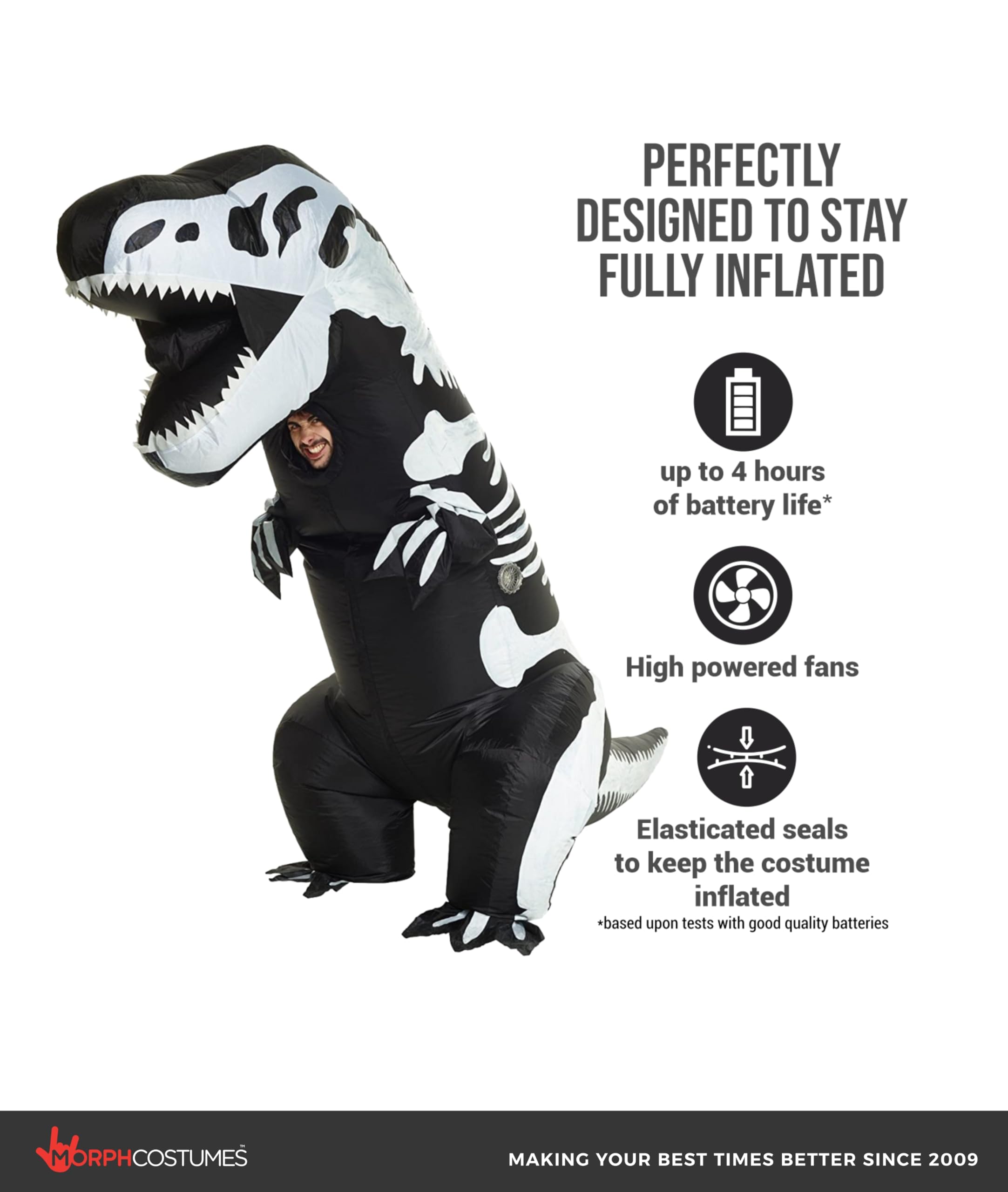 Morph Inflatable Skeleton Dinosaur Costume Adult, Blow Up Skeleton Dinosaur Costume, Trex Costume Dinosaur Blow Up Costume - Image 2