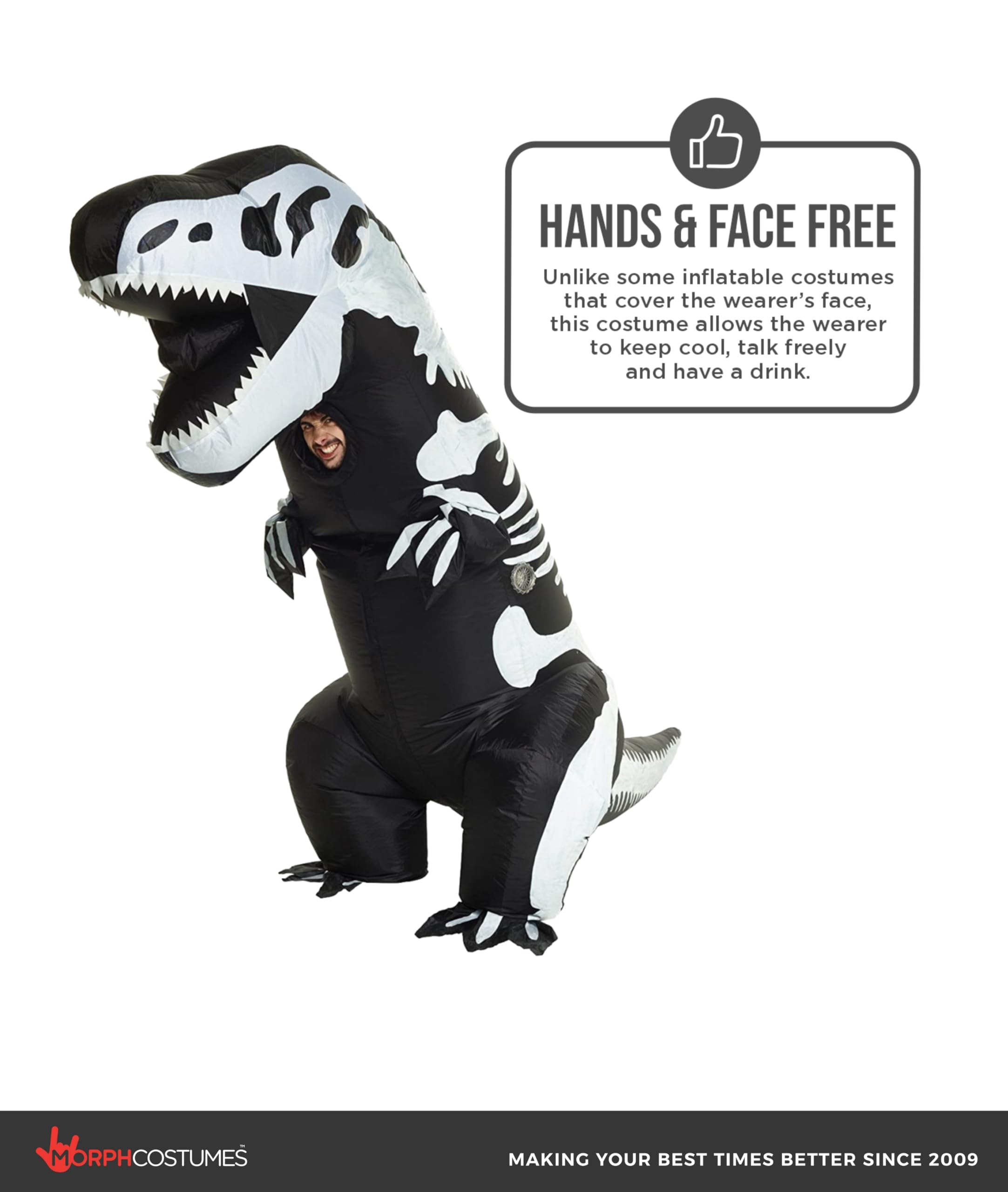 Morph Inflatable Skeleton Dinosaur Costume Adult, Blow Up Skeleton Dinosaur Costume, Trex Costume Dinosaur Blow Up Costume - Image 3