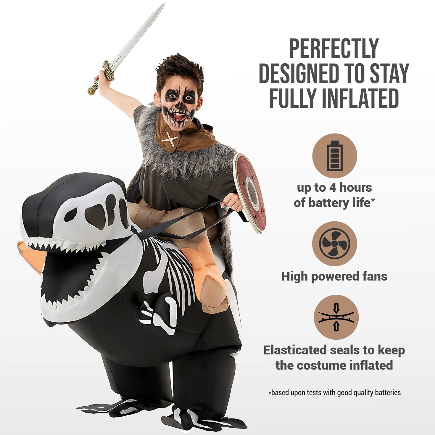 Morph Inflatable Skeleton Dinosaur Costume Kids, TRex Blow Up Skeleton Dinosaur Costume, Inflatable Dino Costume Kids - Image 3
