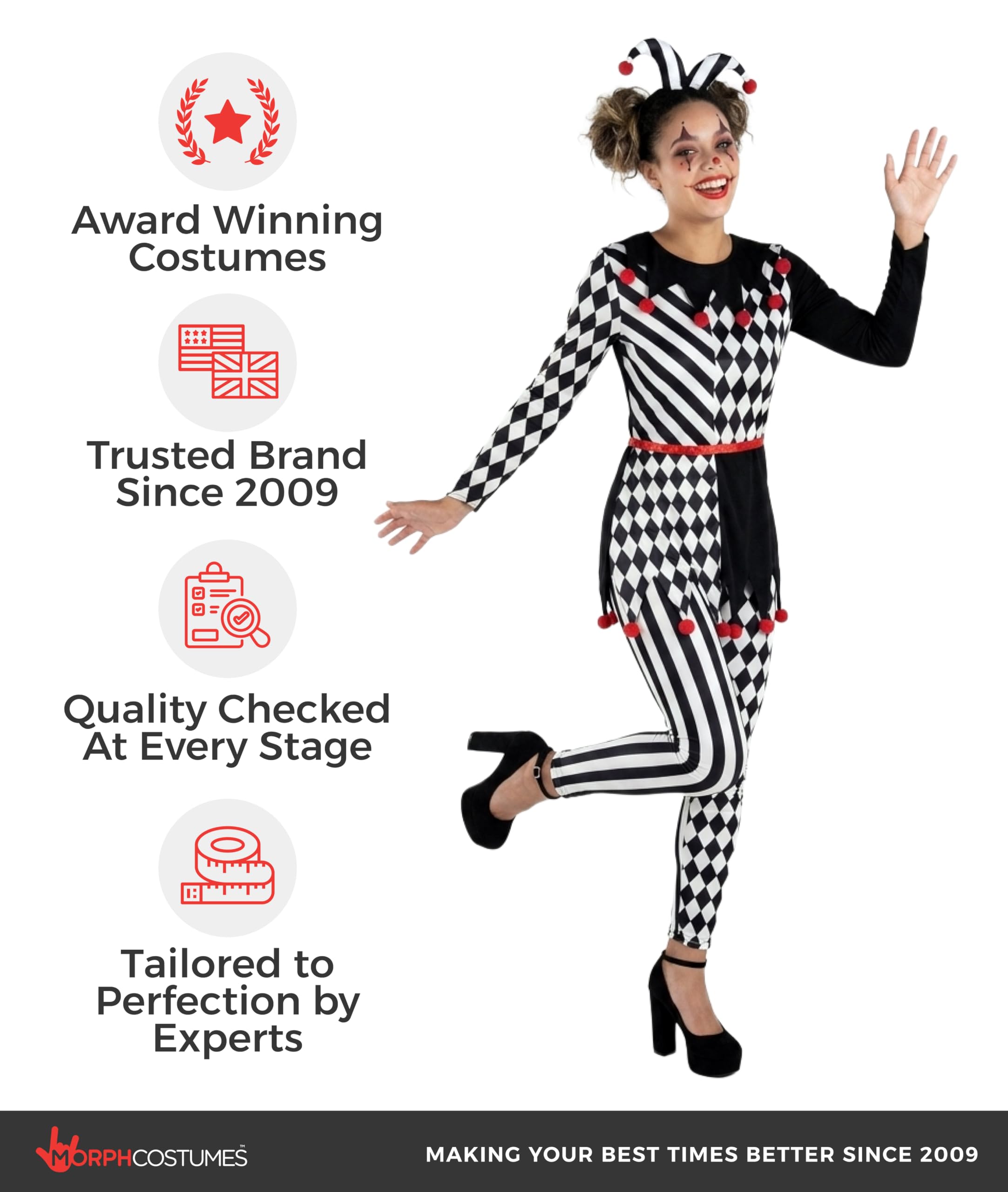 Morph Jester Costume Women, Circus Costume Woman, Jester Costumes Womens Clown Outfits, Halloween Costumes for Women Adult - Image 5