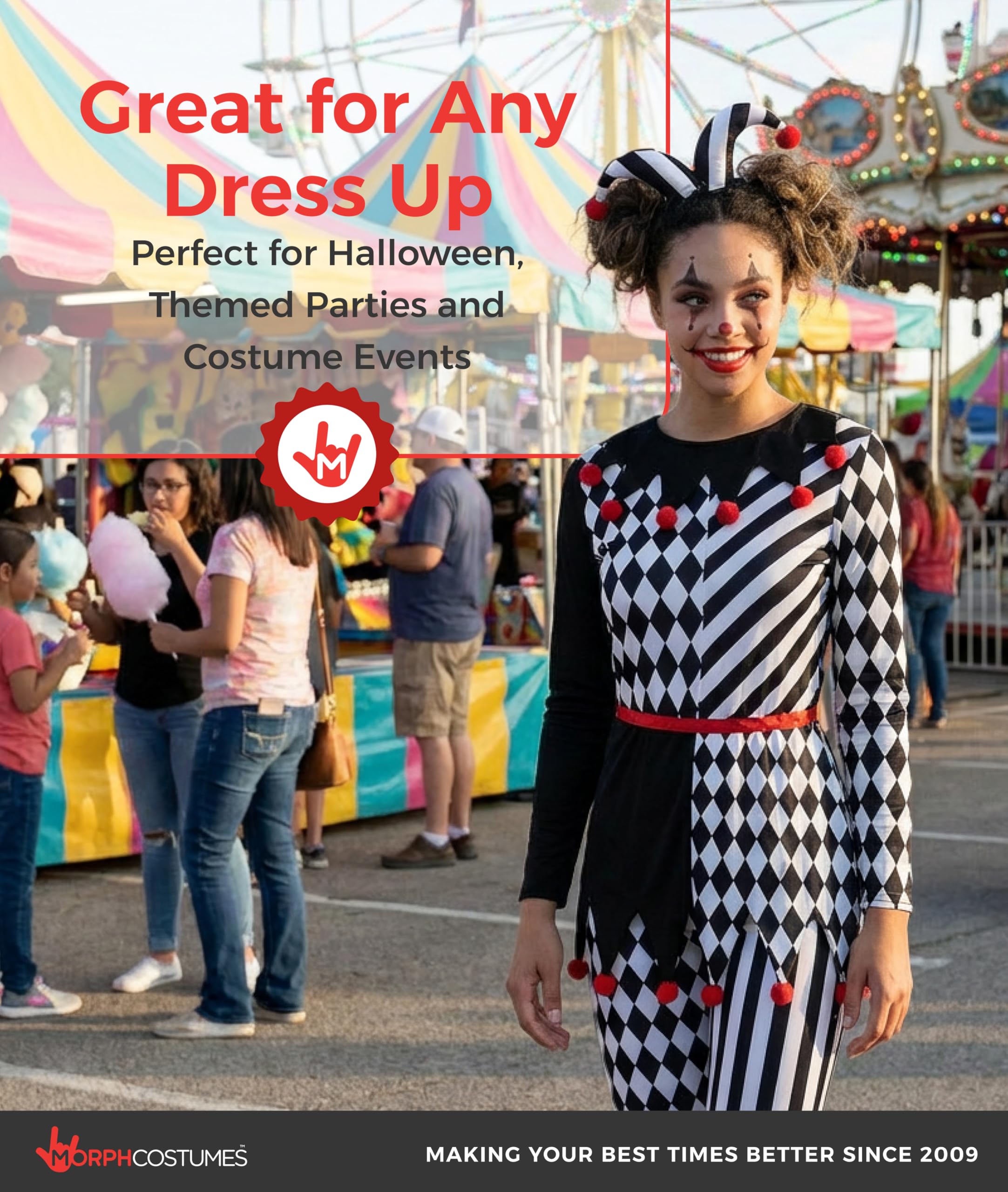 Morph Jester Costume Women, Circus Costume Woman, Jester Costumes Womens Clown Outfits, Halloween Costumes for Women Adult - Image 6