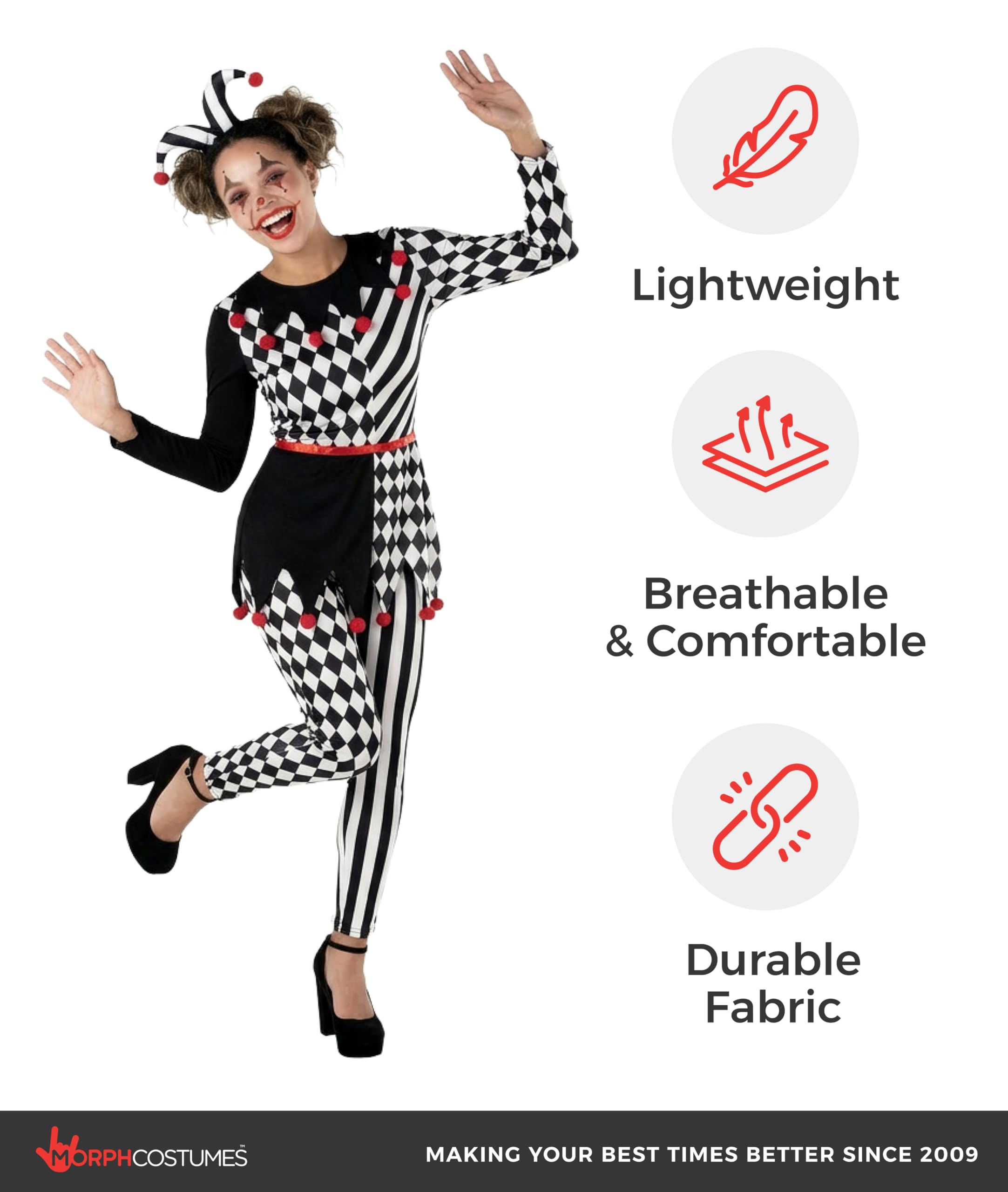 Morph Jester Costume Women, Circus Costume Woman, Jester Costumes Womens Clown Outfits, Halloween Costumes for Women Adult - Image 7
