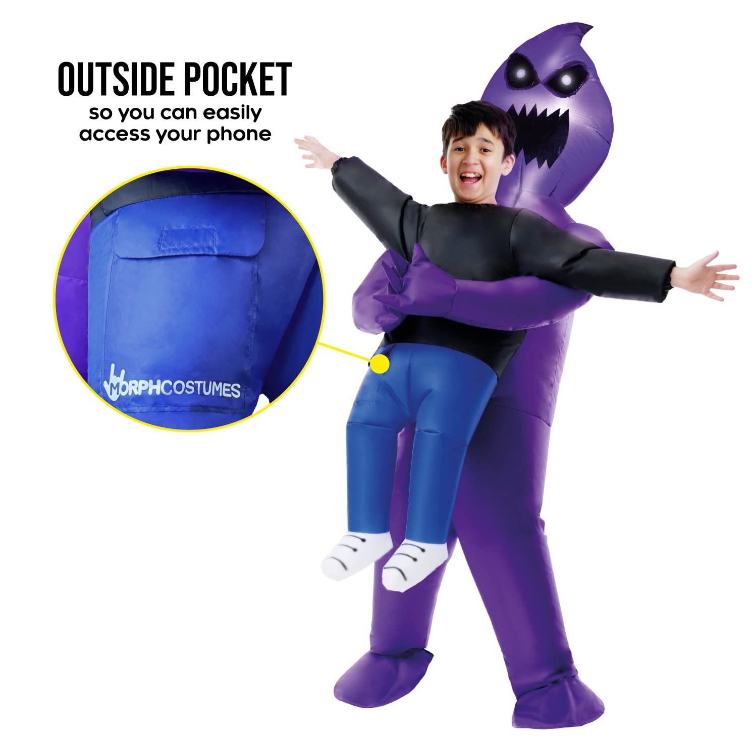 Morph Light Up Ghoul Costume Kids, Inflatable Alien Pick Me Up Kid Costume, Boys Inflatable Costumes, Blow Up Costumes for Kids - Image 3