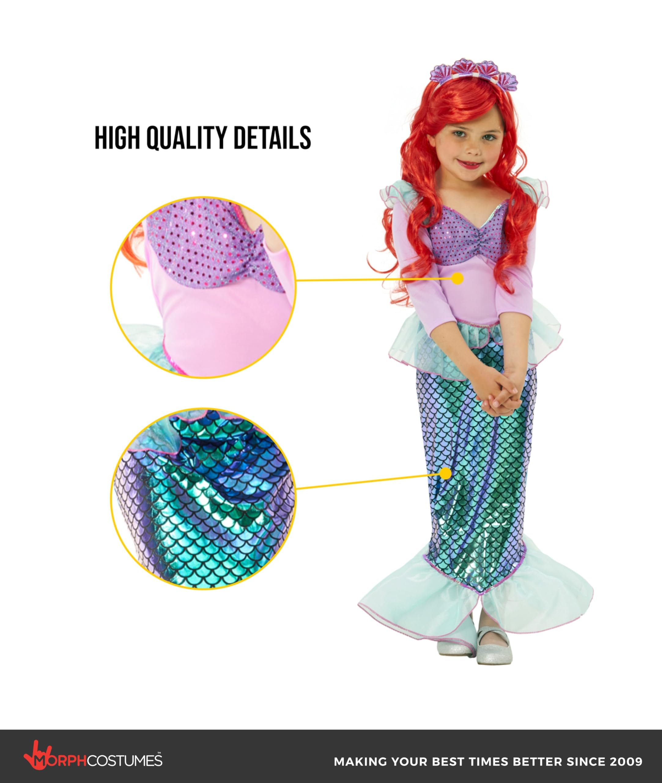 Morph Little Mermaid Costume For Girls, Little Mermaid Dress, Girls Halloween Costume, Halloween Costumes For Kids - Image 3