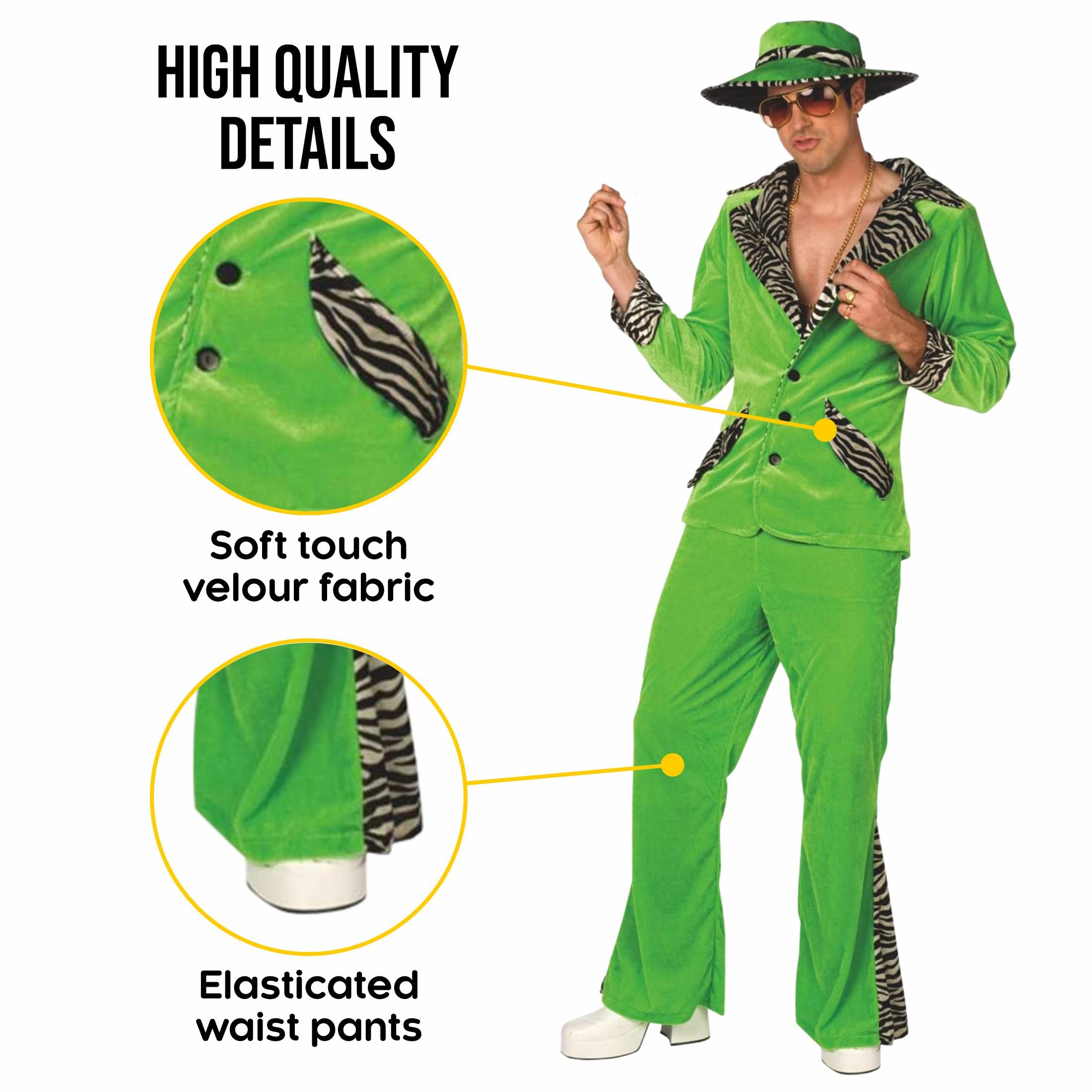 Morph Men's Green Pimp Costume, 70s Pimp Suit, Halloween Costume for Adult Men - Image 3