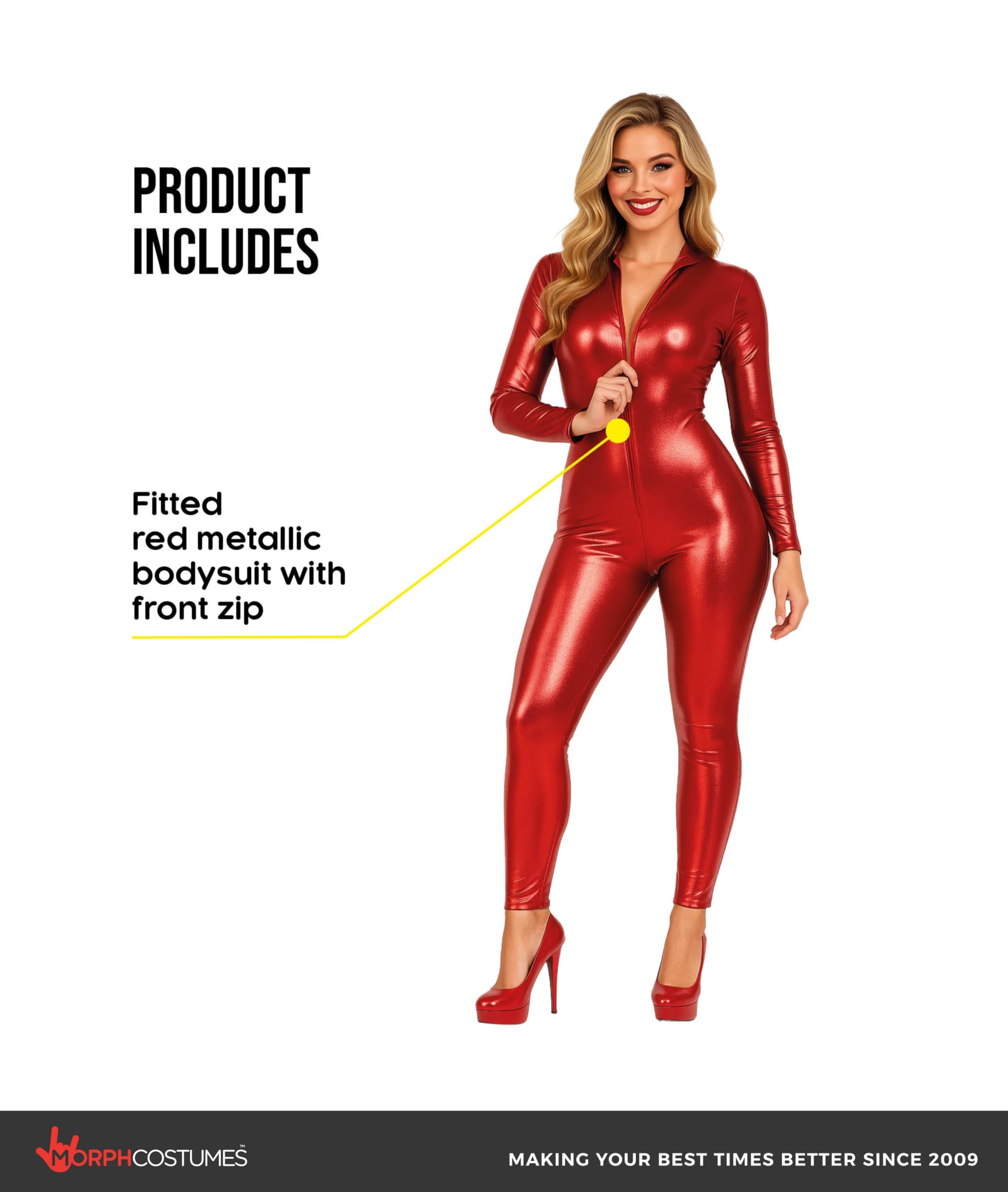 Morph Metallic Jumpsuit For Women - Shiny Cat Suit, Metallic Catsuit - Image 2