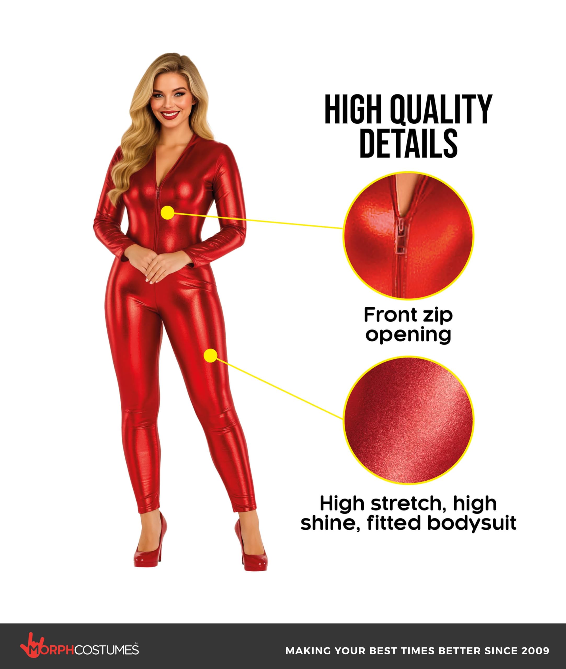 Morph Metallic Jumpsuit For Women - Shiny Cat Suit, Metallic Catsuit - Image 3