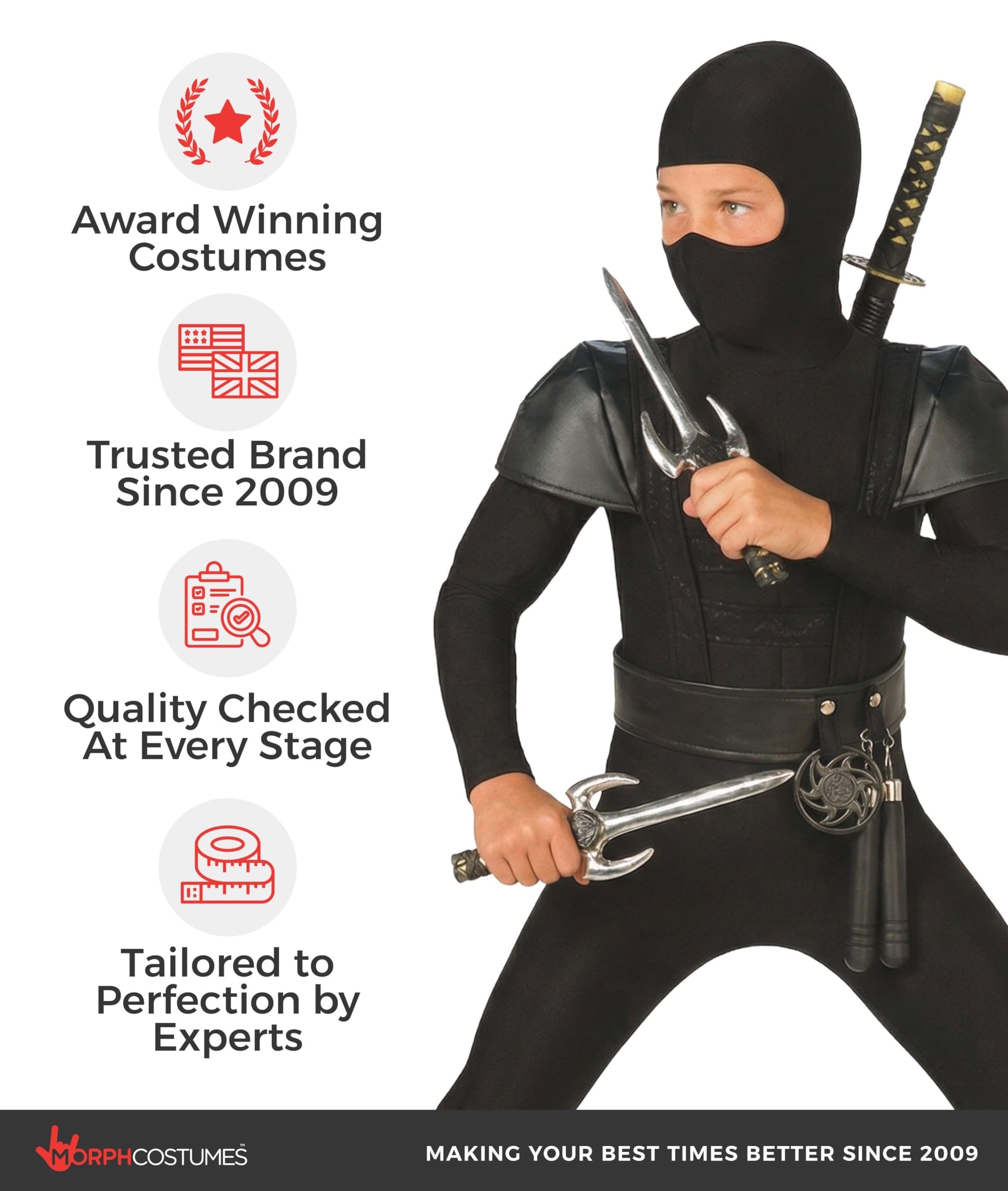 Morph Ninja Costume Kids, Ninja Costume with Accessories, Ninjas Costumes Boys, Halloween Costumes for Boys - Image 5
