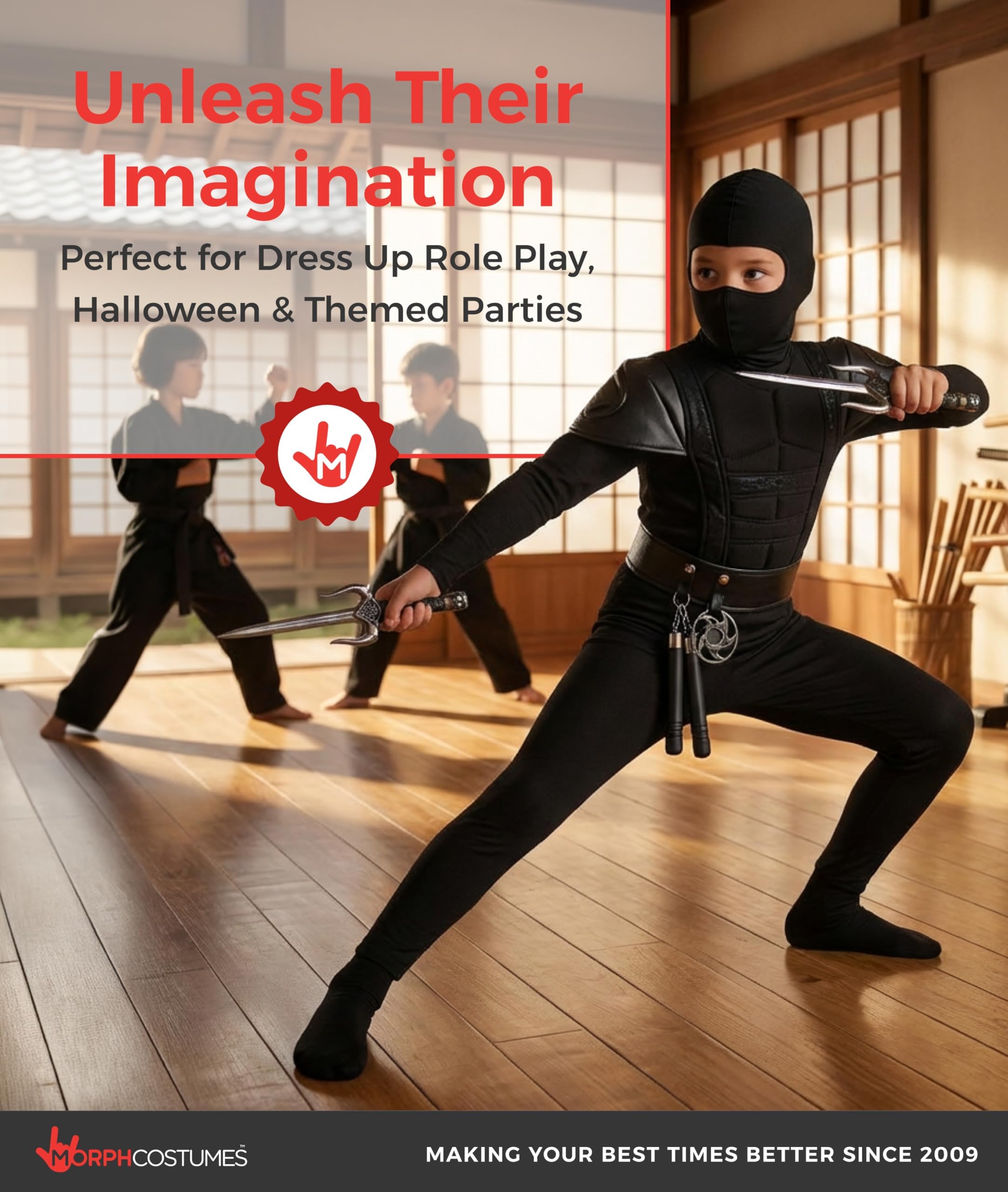 Morph Ninja Costume Kids, Ninja Costume with Accessories, Ninjas Costumes Boys, Halloween Costumes for Boys - Image 6