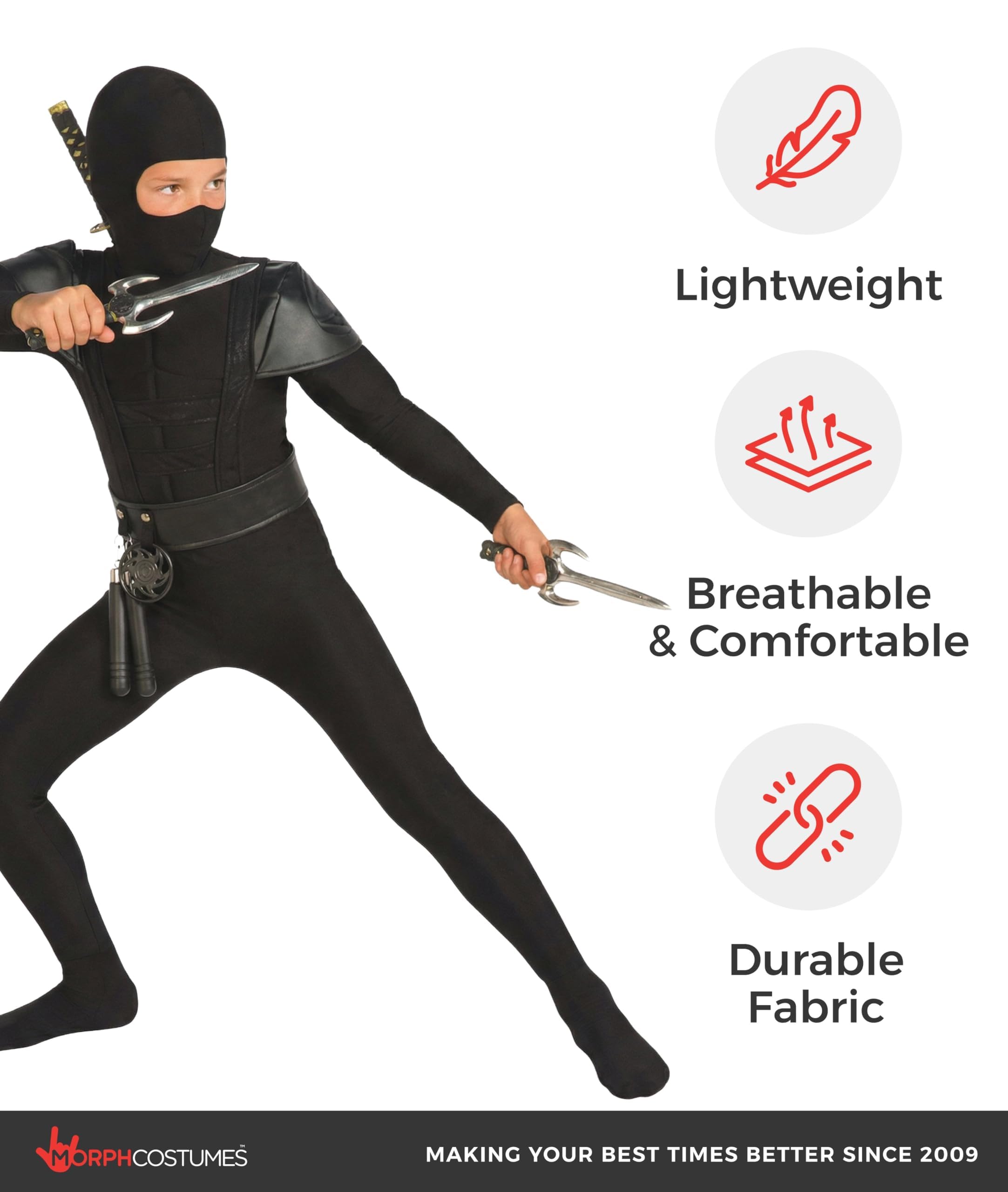 Morph Ninja Costume Kids, Ninja Costume with Accessories, Ninjas Costumes Boys, Halloween Costumes for Boys - Image 7