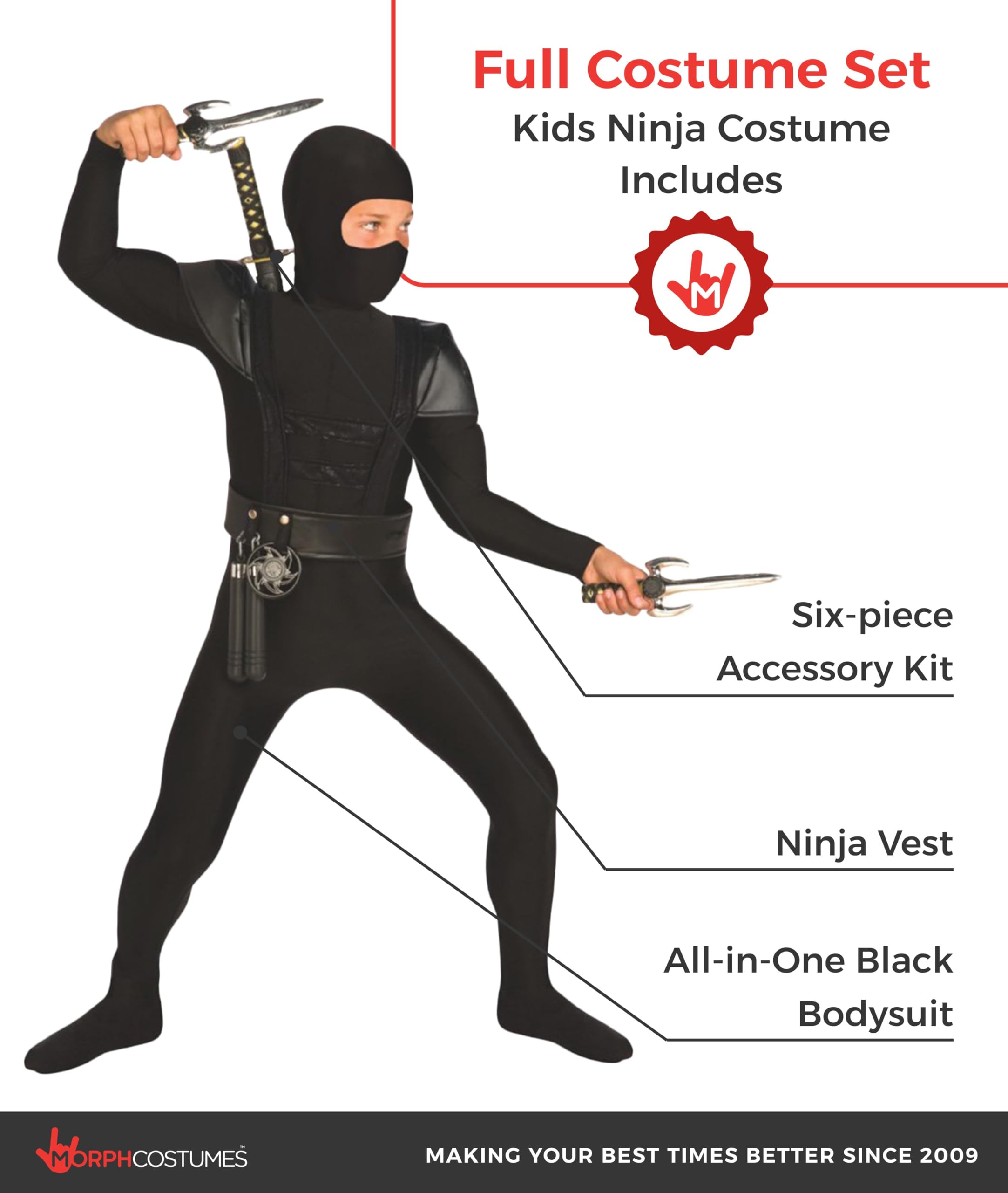 Morph Ninja Costume Kids, Ninja Costume with Accessories, Ninjas Costumes Boys, Halloween Costumes for Boys - Image 9