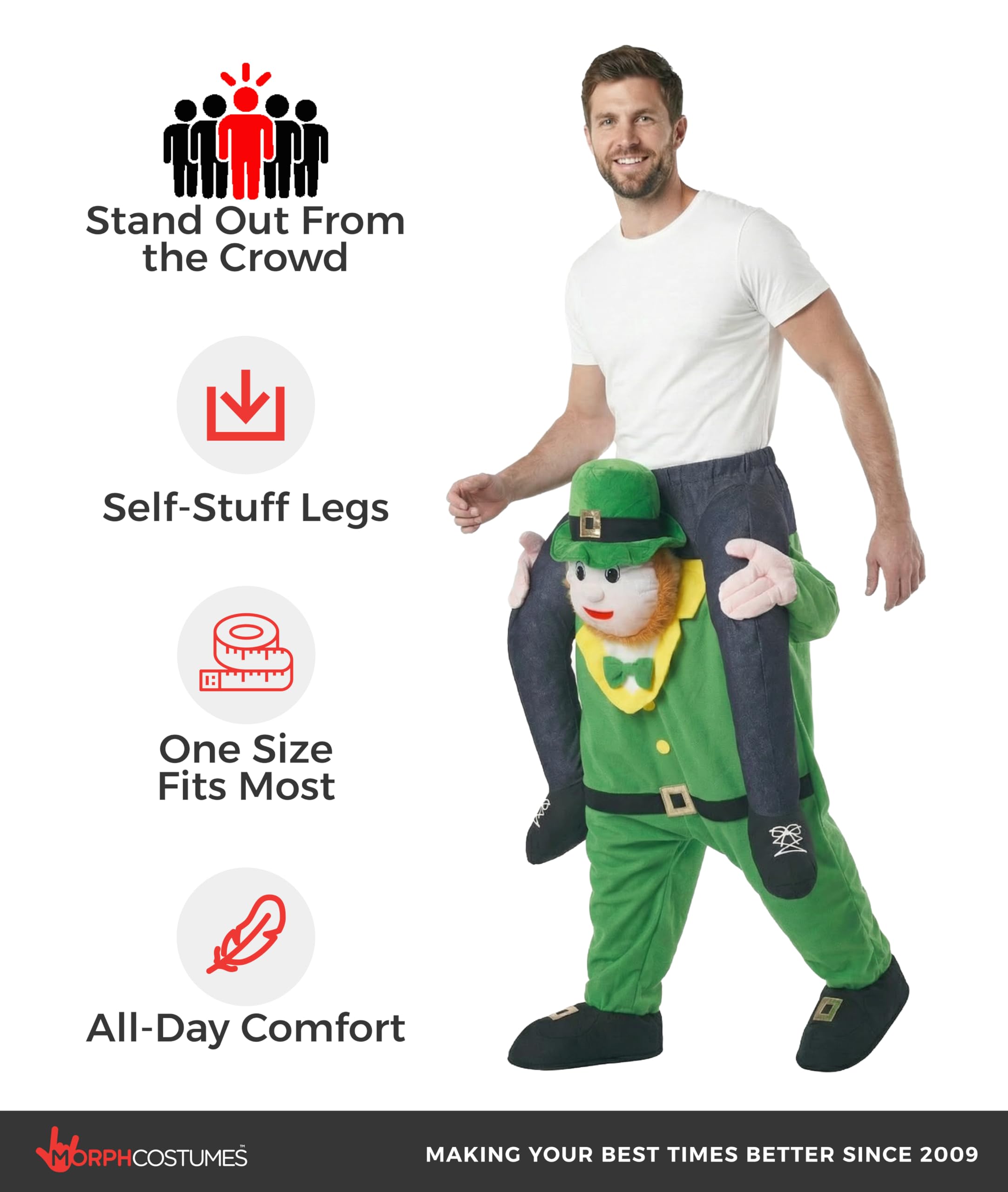 Morph Piggyback Leprechaun Costume for Adults, Leprechaun Outfit for Men, Fun St. Patrick's Day Costume, One Size - Image 3