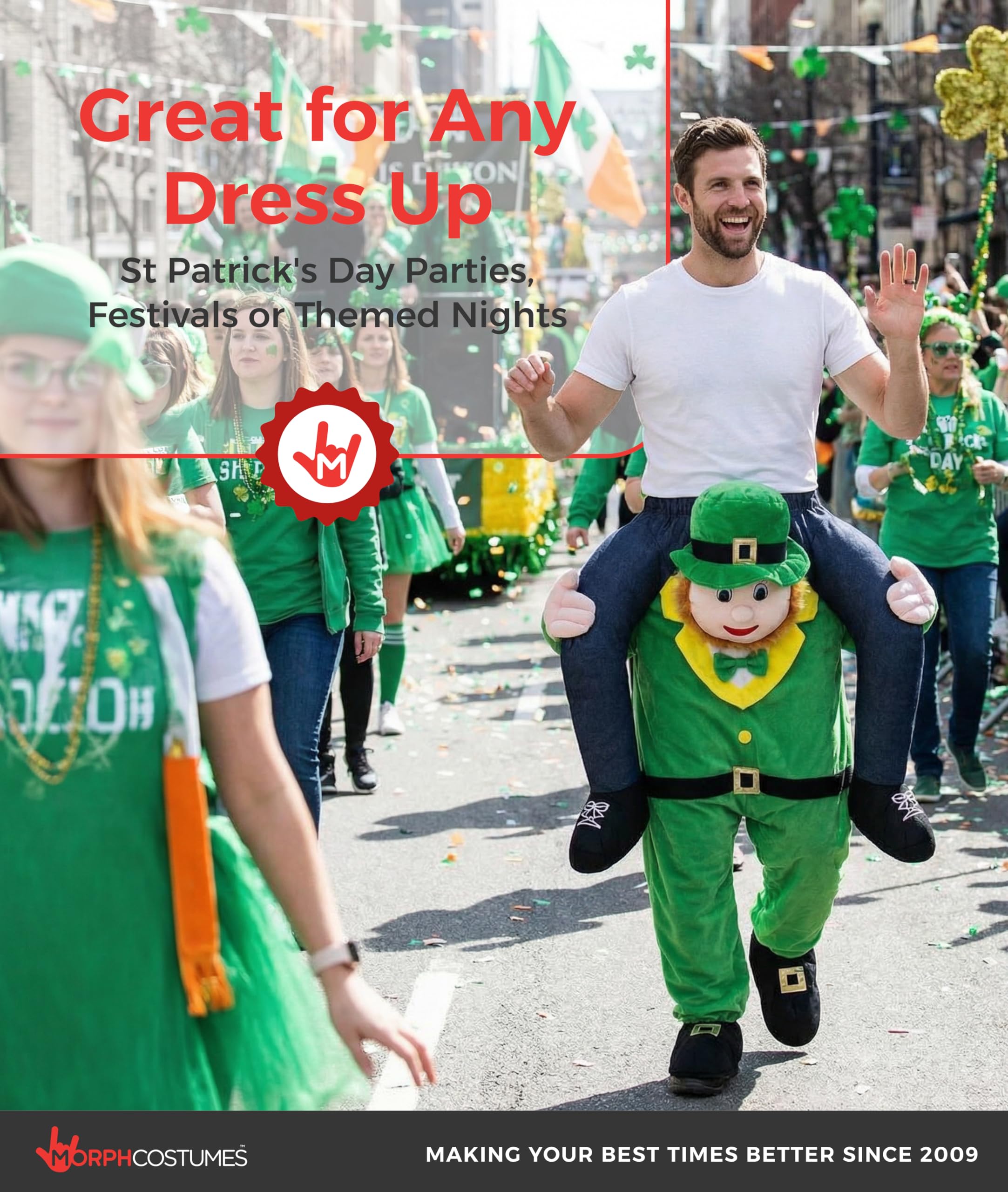 Morph Piggyback Leprechaun Costume for Adults, Leprechaun Outfit for Men, Fun St. Patrick's Day Costume, One Size - Image 4