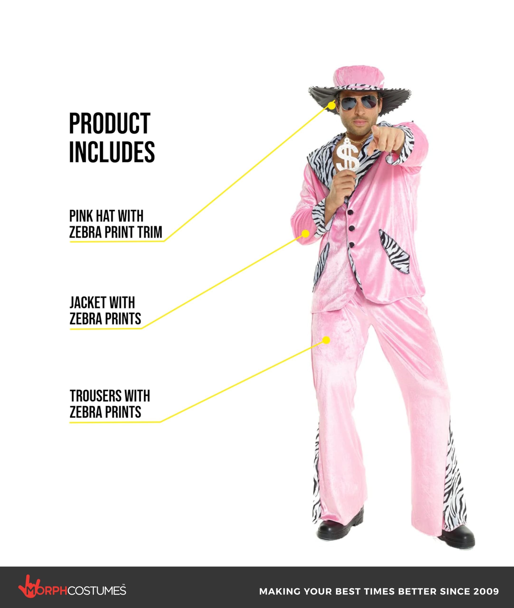 Morph Pink Pimp Costume For Men, 70s Pimp Suit Costumes, Mens Pimp Costume - Image 2