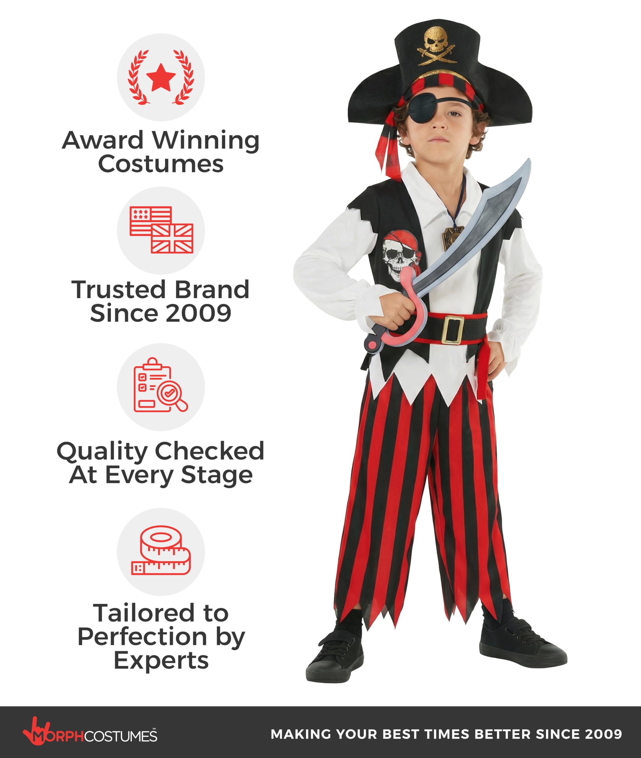 Morph Pirate Costume Boys, Black And White Pirate Costume Kids, Boys Halloween Costumes, Halloween Costumes For Kids, Small - Image 6