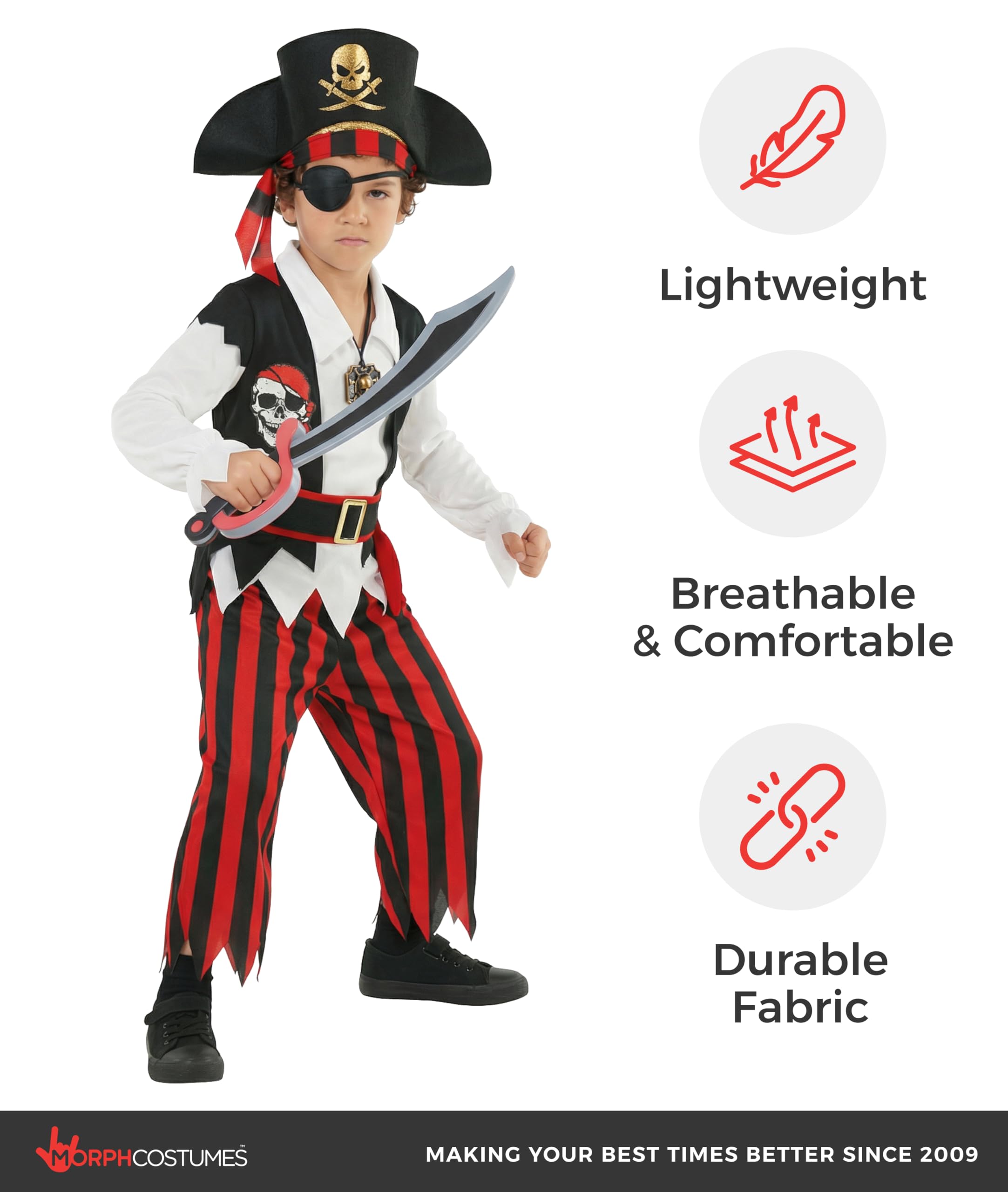 Morph Pirate Costume Boys, Black And White Pirate Costume Kids, Boys Halloween Costumes, Halloween Costumes For Kids, Small - Image 7