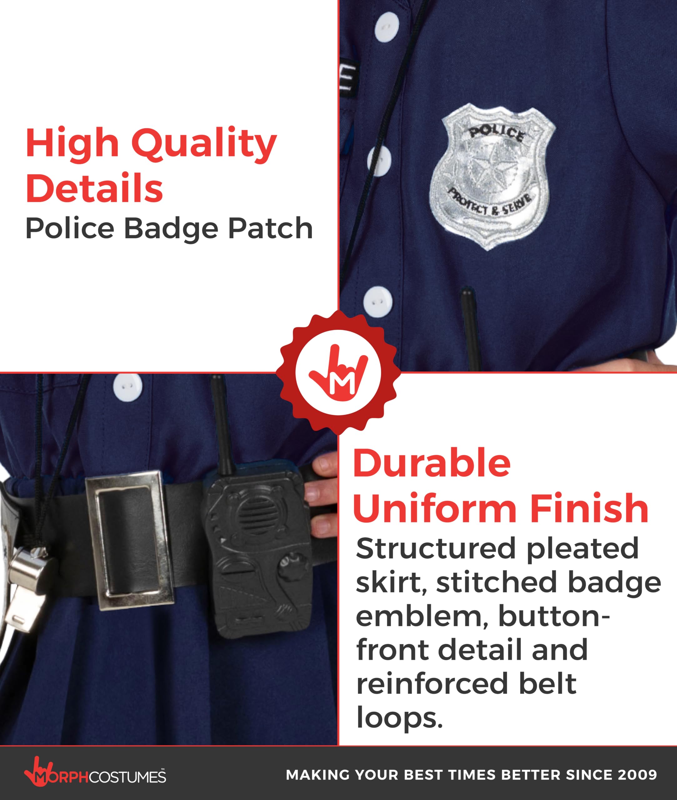 Morph Police Officer Costume For Girls, Cop Costume For Girls, Girl Police Officer Costumes Blue, Kids Halloween Costumes - Image 3