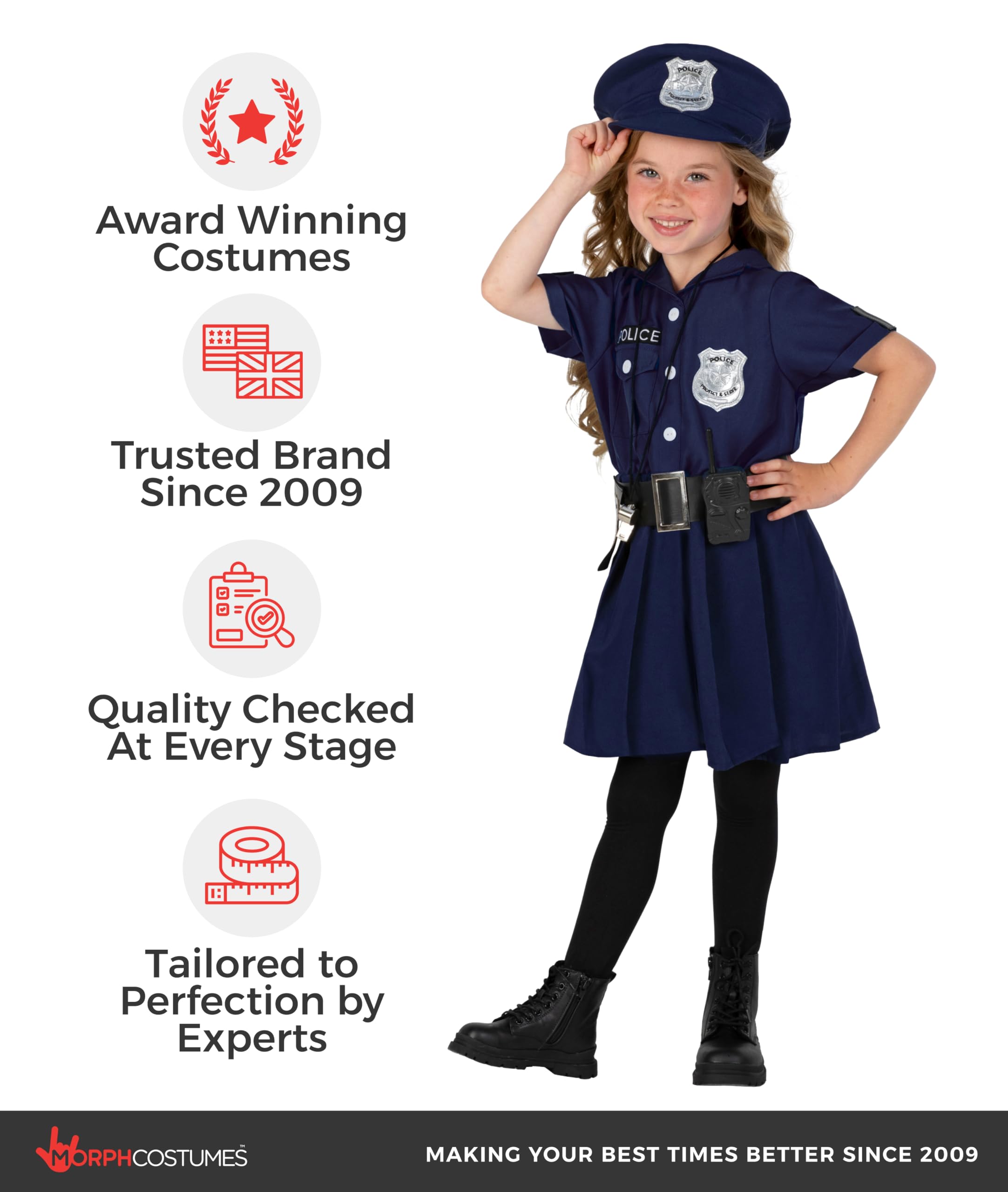 Morph Police Officer Costume For Girls, Cop Costume For Girls, Girl Police Officer Costumes Blue, Kids Halloween Costumes - Image 6