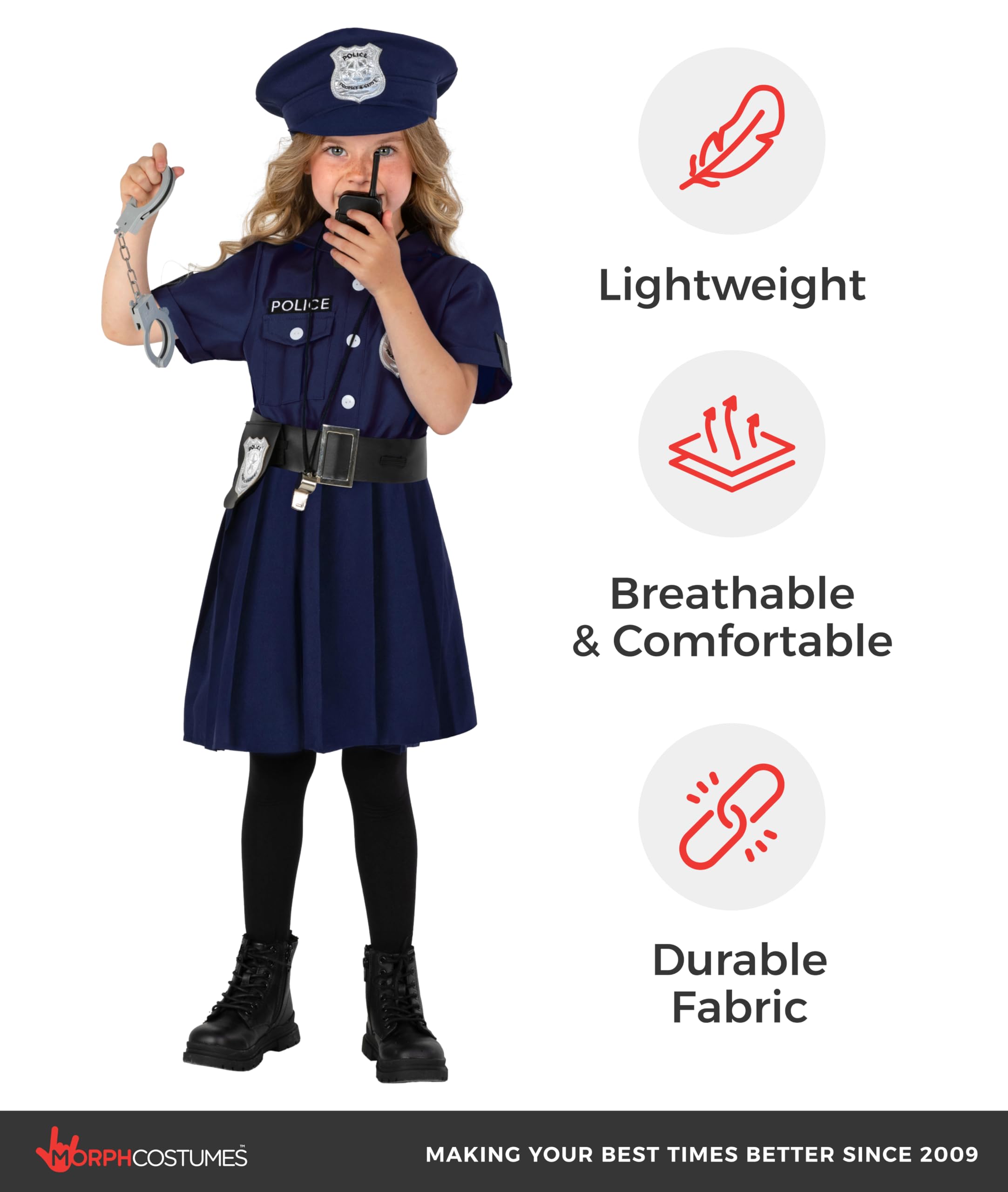 Morph Police Officer Costume For Girls, Cop Costume For Girls, Girl Police Officer Costumes Blue, Kids Halloween Costumes - Image 7