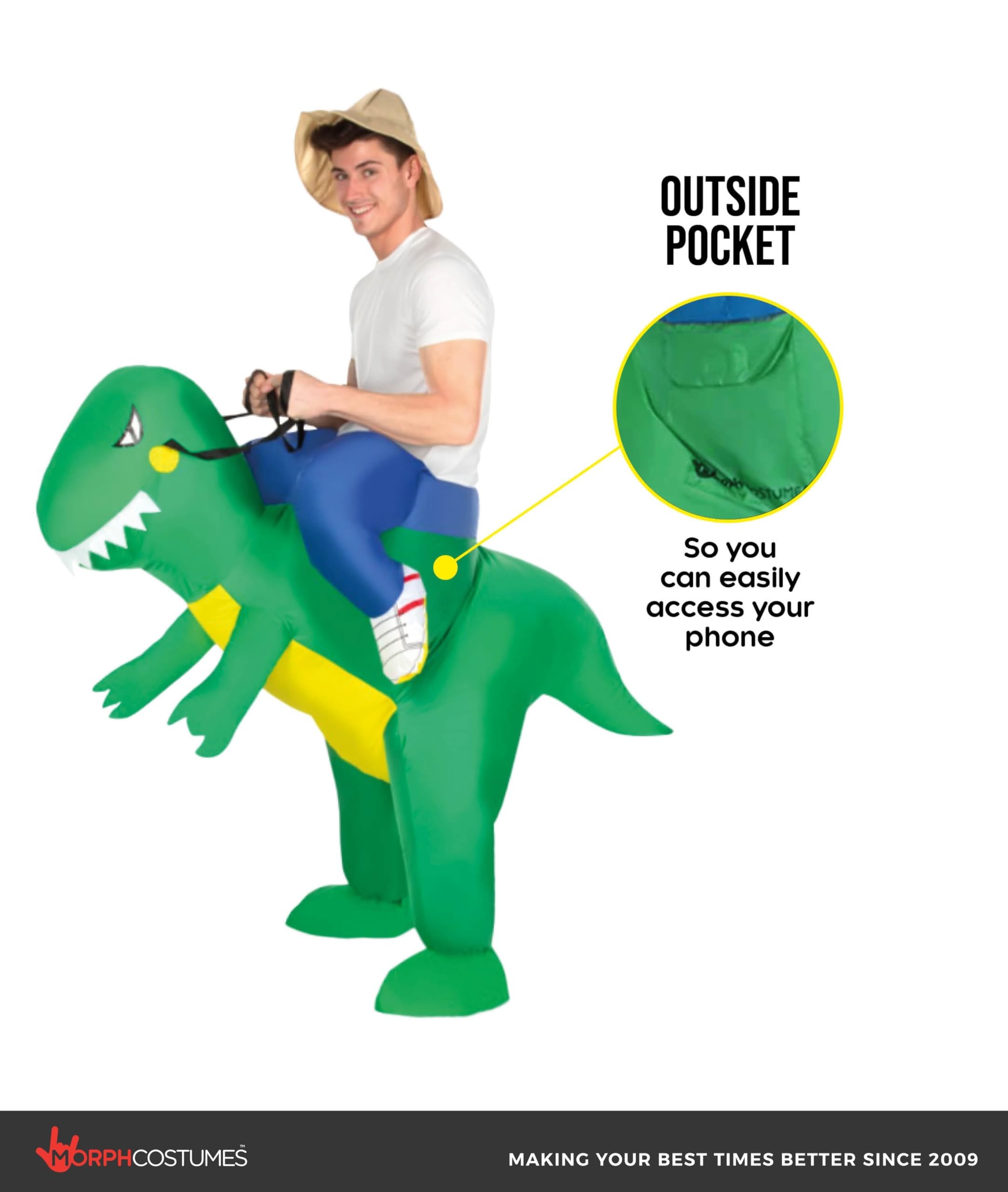 Morph Premium Disfraz Dinosaurio Hinchable Adulto (con Bolsillo) Disfraz Hinchable Adulto, Disfraces Inflables Dinosaurios Hombre Mujer, Disfraz Carnaval Adulto - Image 3
