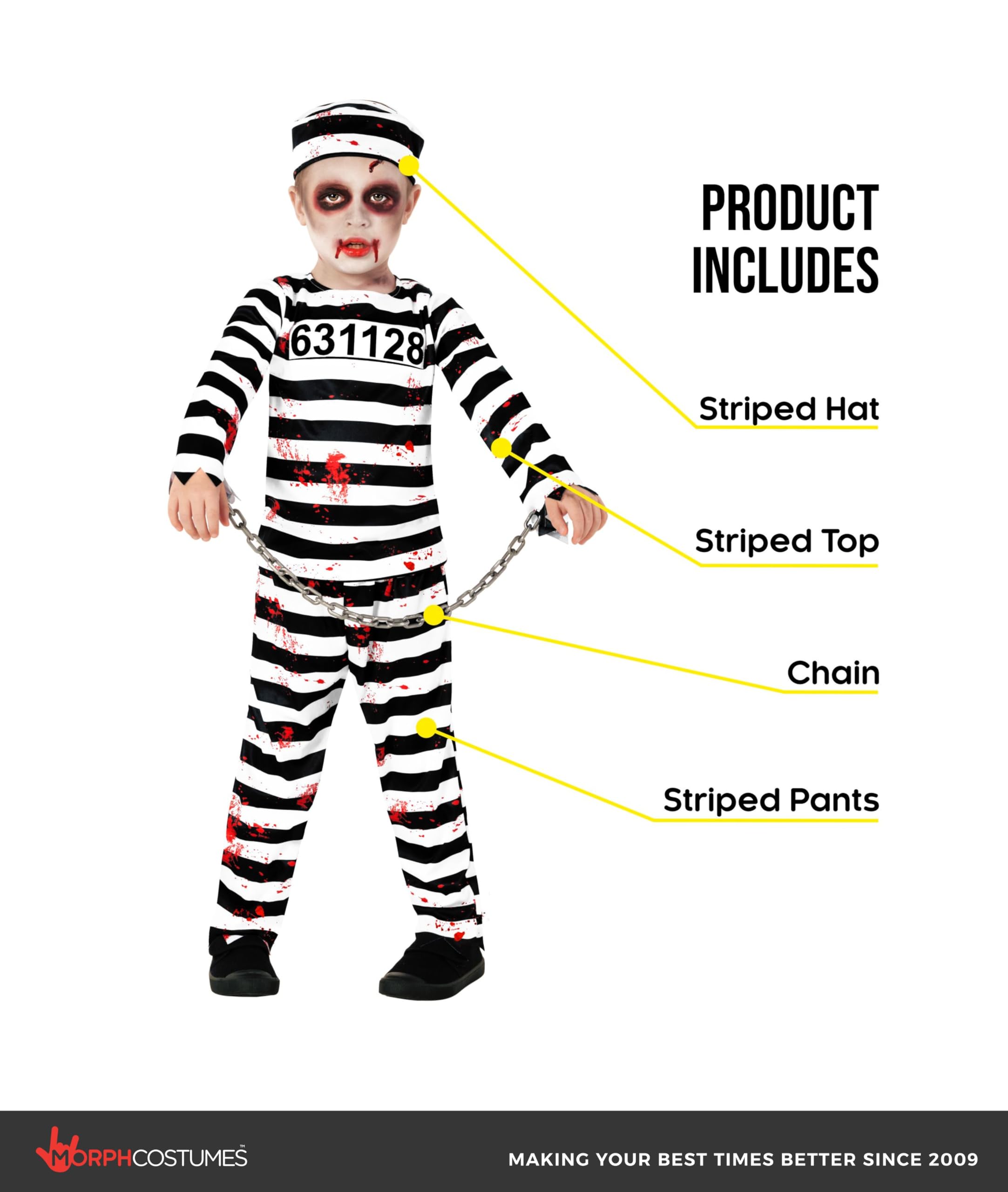 Morph Prisoner Costume Kids, Zombie Costume For Kids, Zombie Costumes For Boys, Jail Outfit, Halloween Costumes For Boys - Image 2