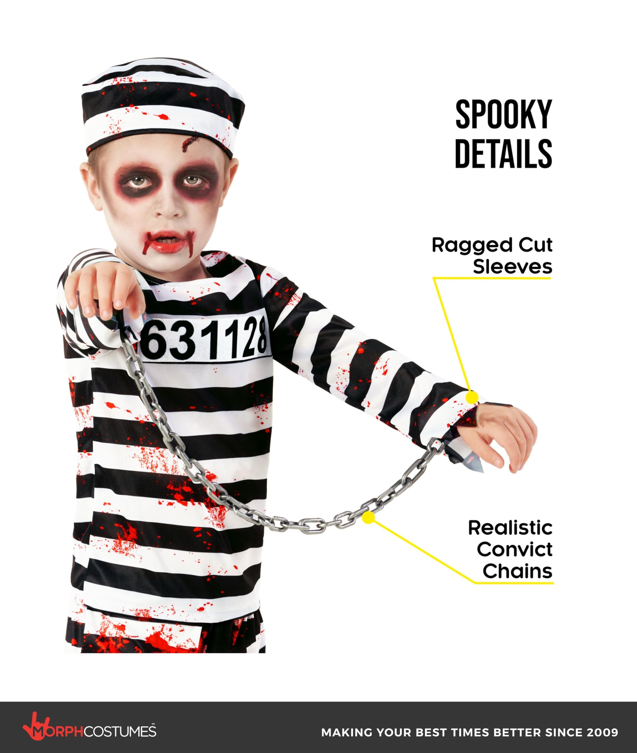 Morph Prisoner Costume Kids, Zombie Costume For Kids, Zombie Costumes For Boys, Jail Outfit, Halloween Costumes For Boys - Image 3