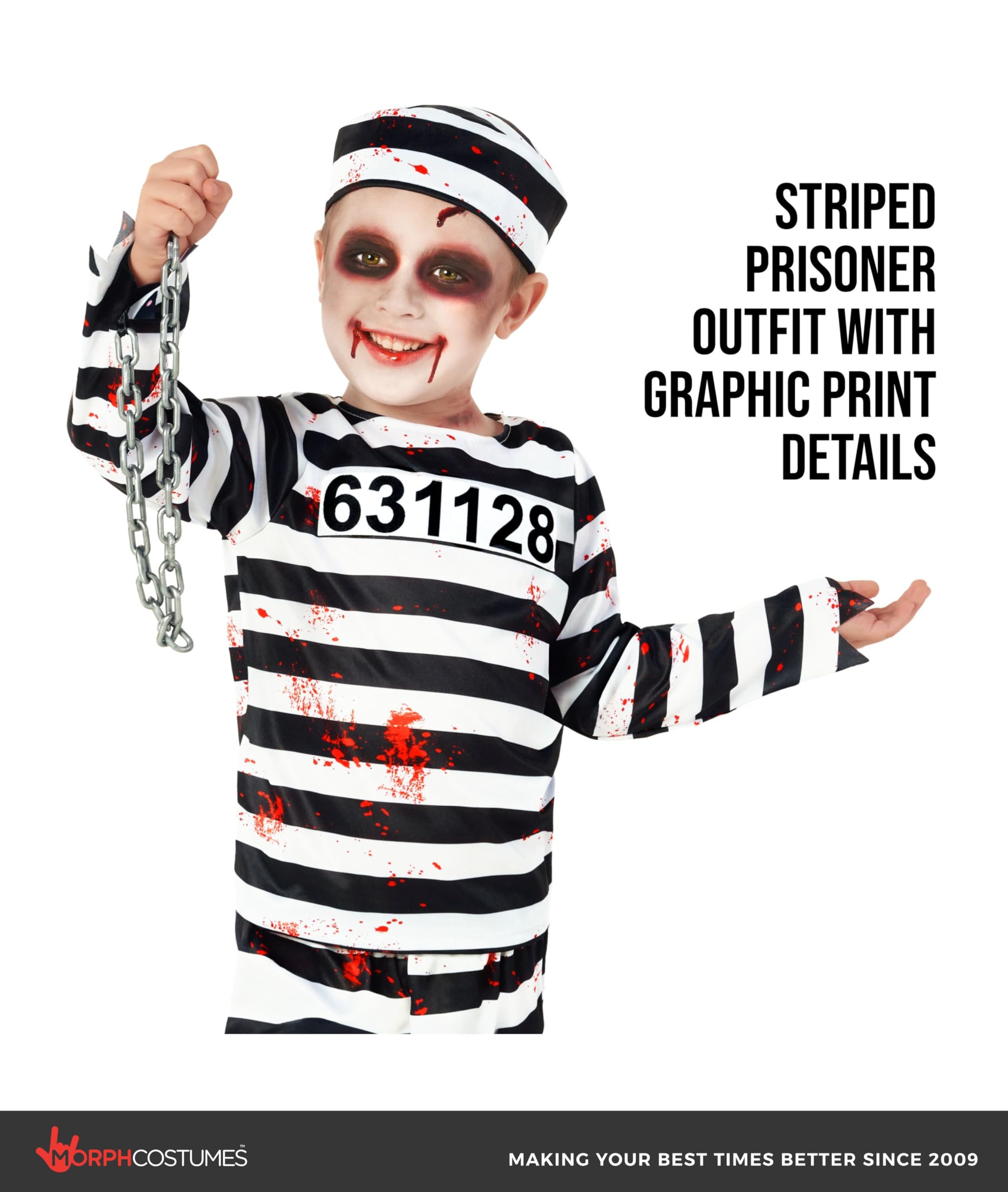 Morph Prisoner Costume Kids, Zombie Costume For Kids, Zombie Costumes For Boys, Jail Outfit, Halloween Costumes For Boys - Image 4