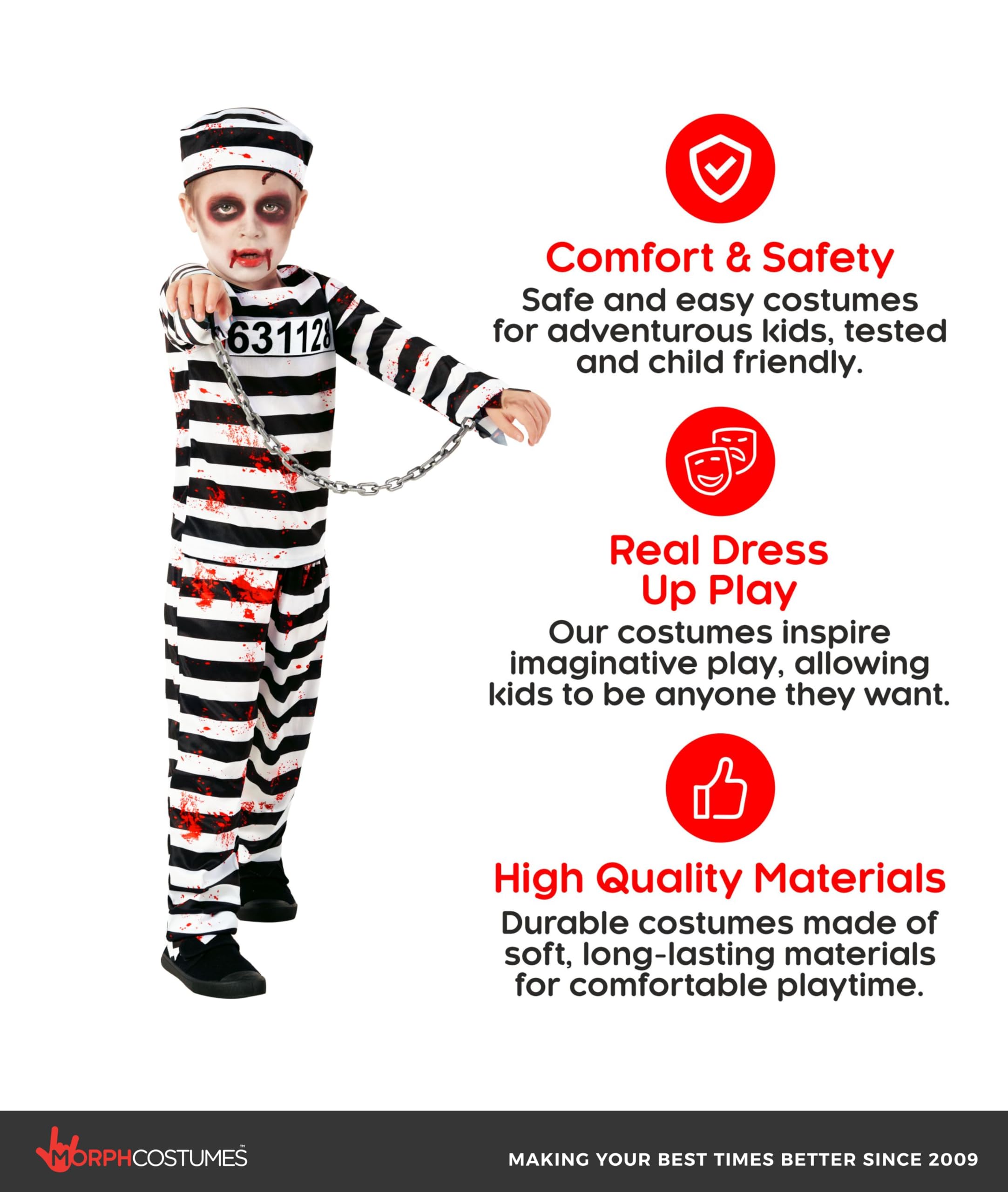 Morph Prisoner Costume Kids, Zombie Costume For Kids, Zombie Costumes For Boys, Jail Outfit, Halloween Costumes For Boys - Image 5