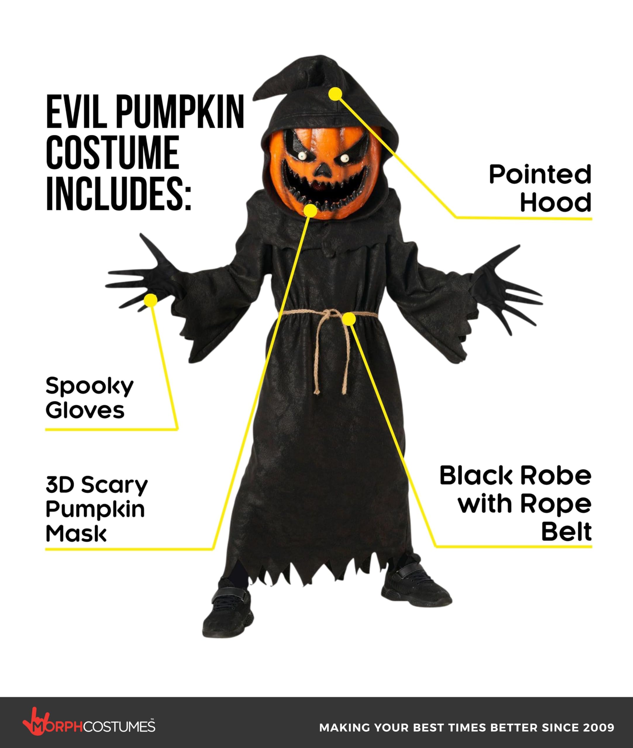 Morph Pumpkin Costume Kids, Pumpkin Grim Reaper Costume Kid, Halloween Costumes For Kids, Scary Halloween Costumes For Boys - Image 2
