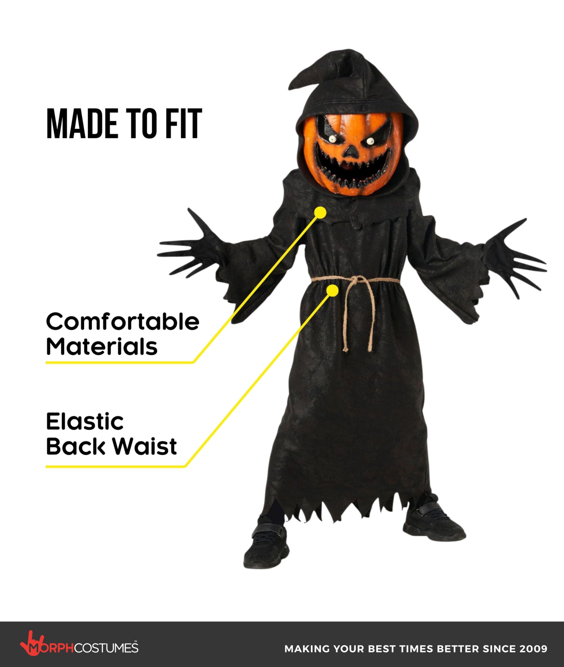 Morph Pumpkin Costume Kids, Pumpkin Grim Reaper Costume Kid, Halloween Costumes For Kids, Scary Halloween Costumes For Boys - Image 3