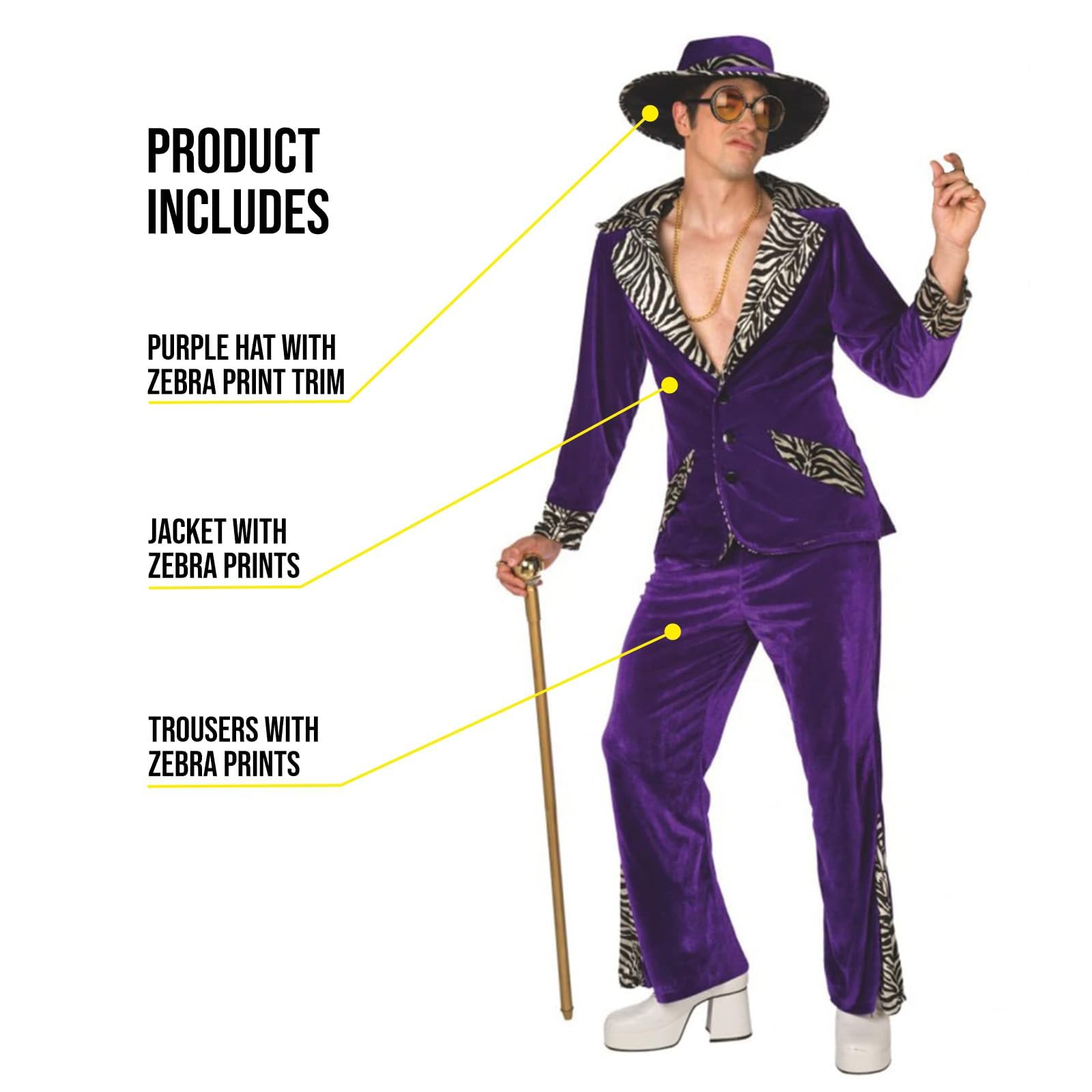 Morph Purple Pimp Costume, 70s Pimp Outfits for Men, Pimp Costume for Men, Mens 70s Costumes - Image 2