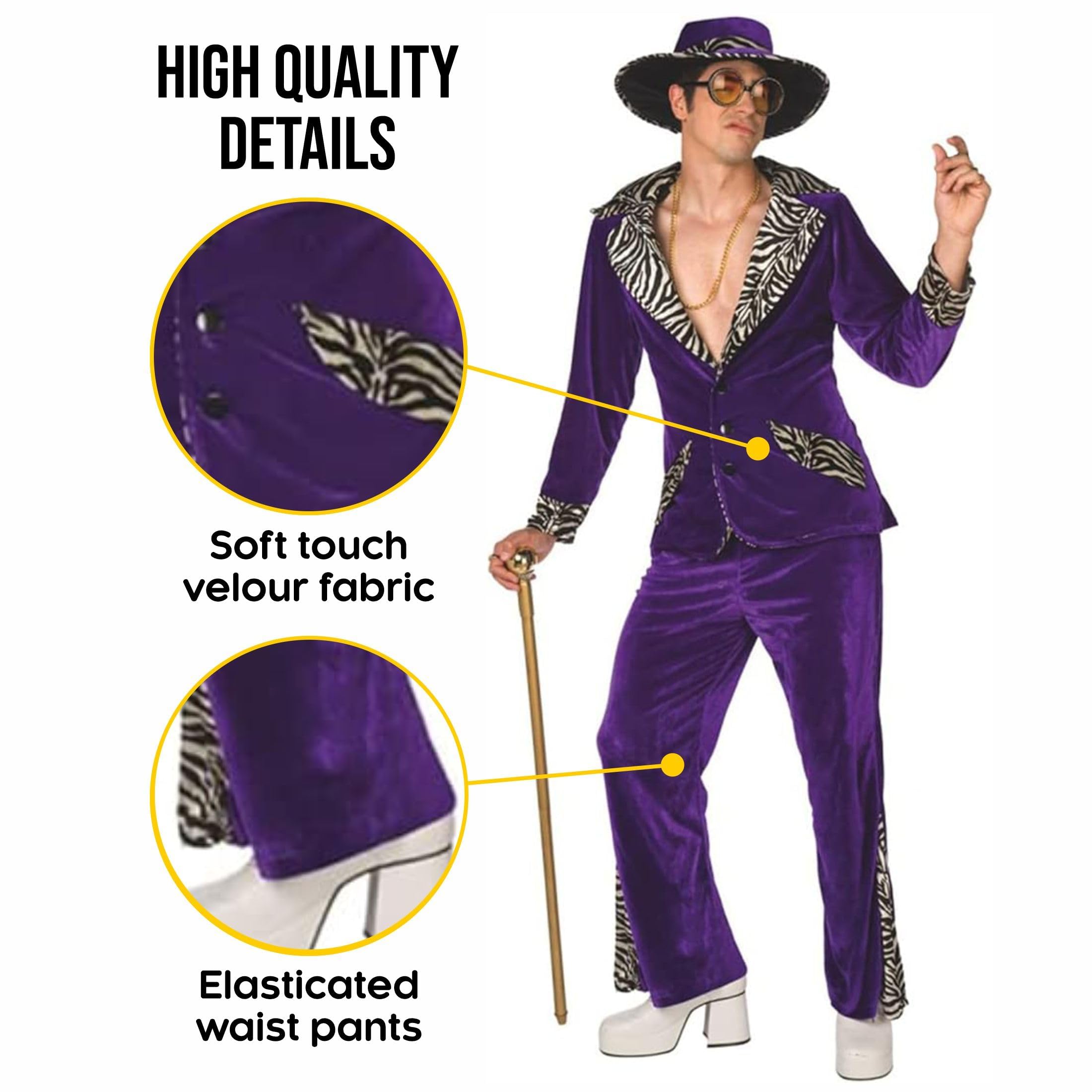 Morph Purple Pimp Costume, 70s Pimp Outfits for Men, Pimp Costume for Men, Mens 70s Costumes - Image 3