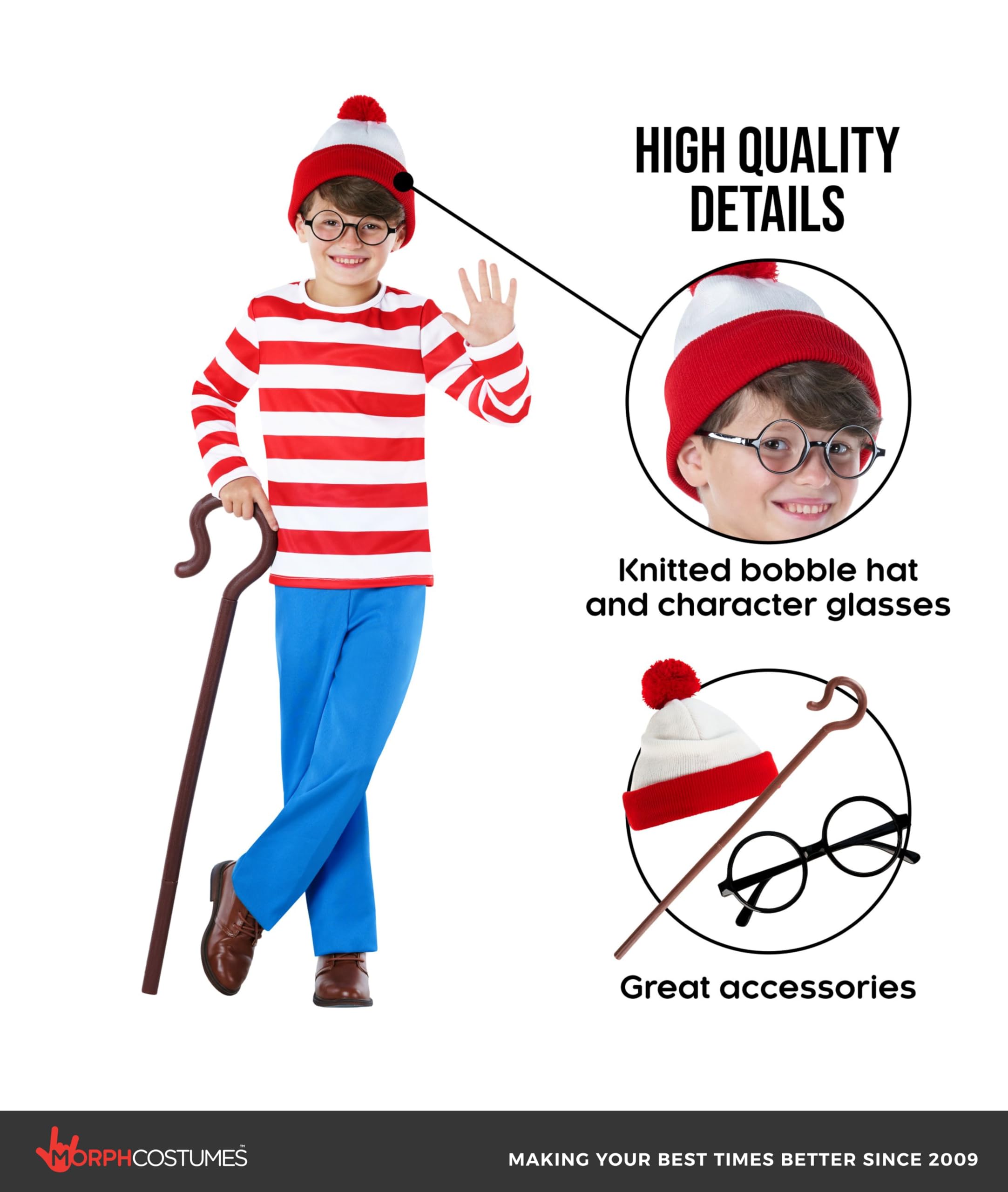 Morph Red and White Stripe Costume for Kids Book Character Outfits Halloween Costumes for Boys - Image 3