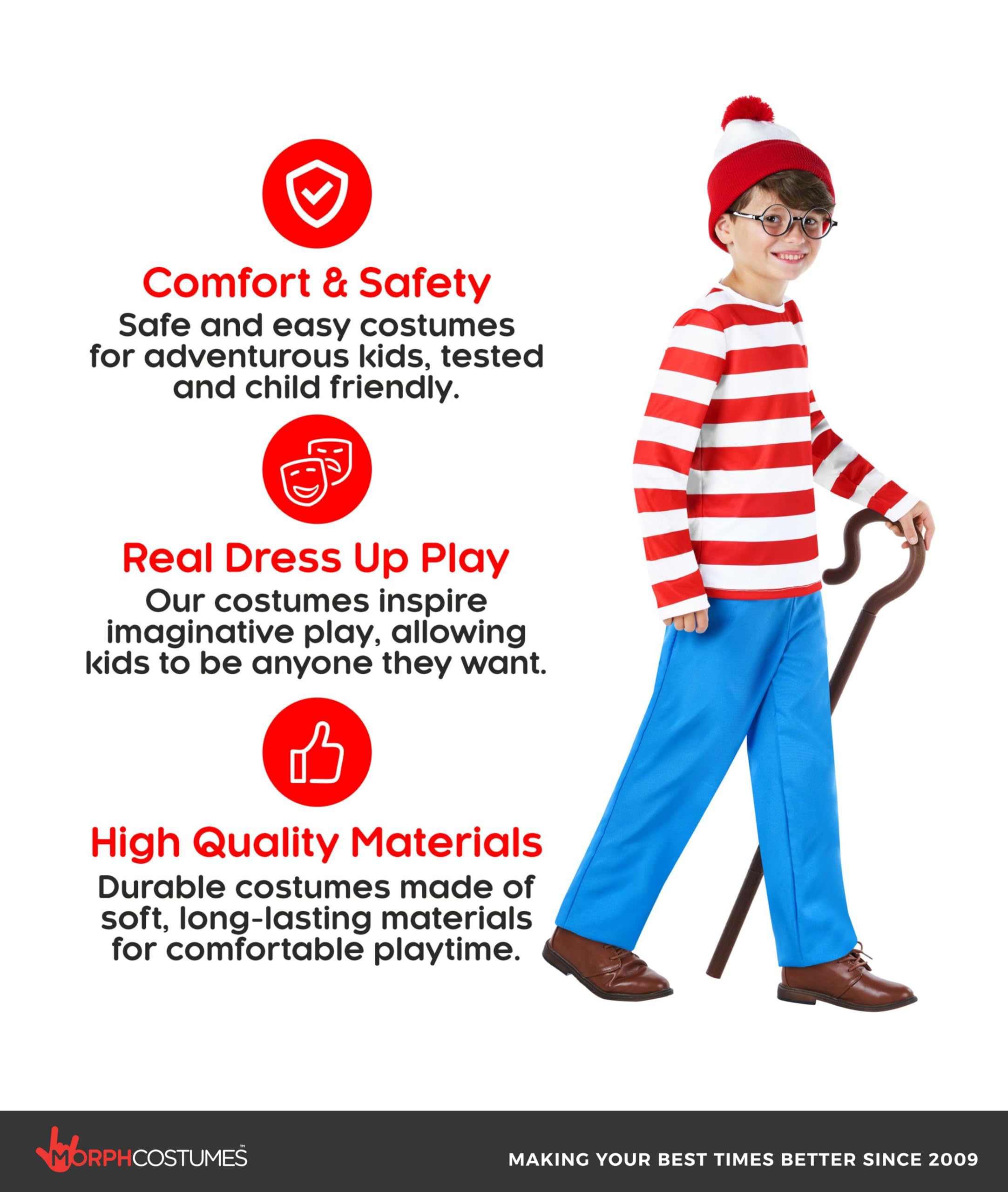 Morph Red and White Stripe Costume for Kids Book Character Outfits Halloween Costumes for Boys - Image 4