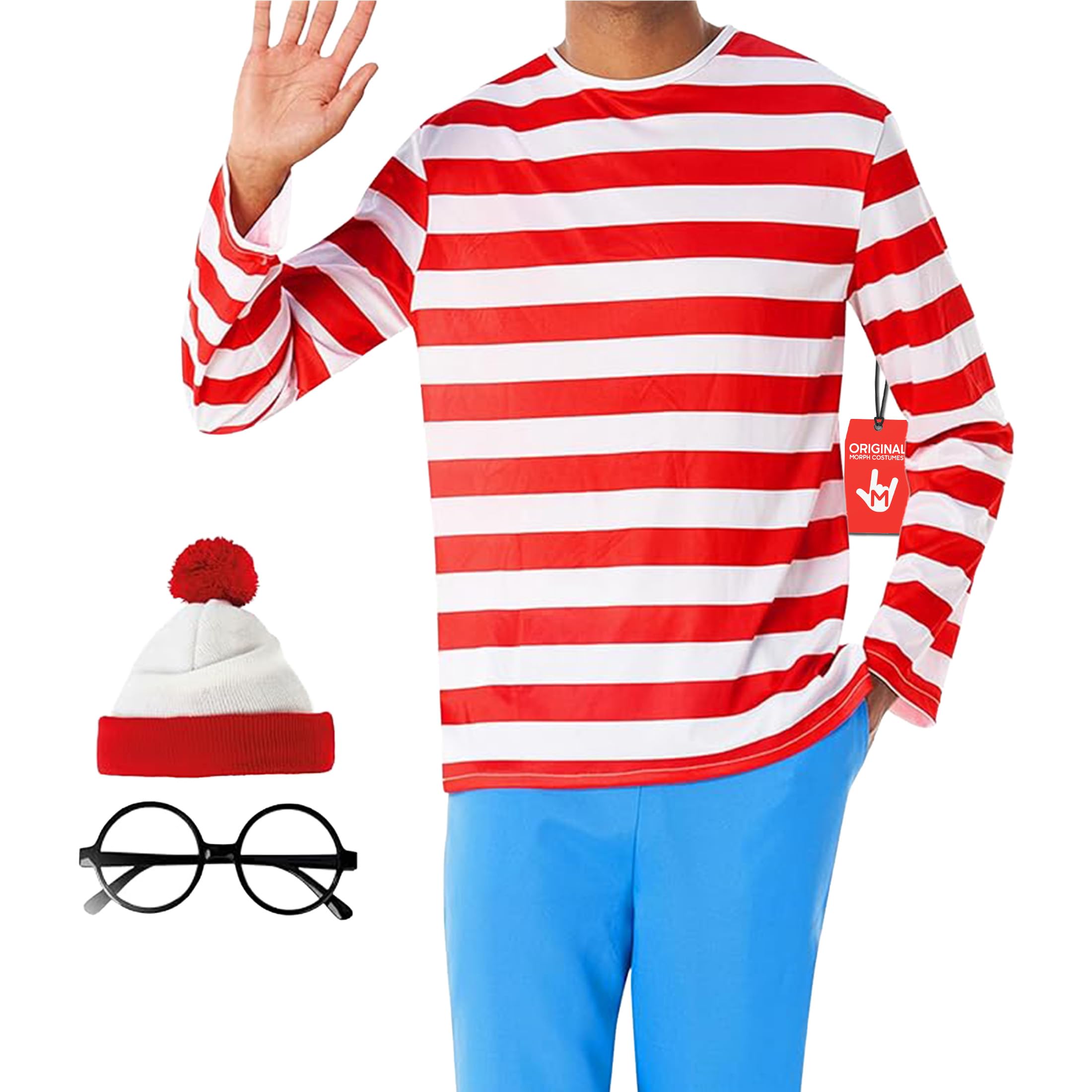 Morph Red and White Striped Costume, Striped Character Costumes, Stripe Shirt Costume, World Book Day Costumes for Adults
