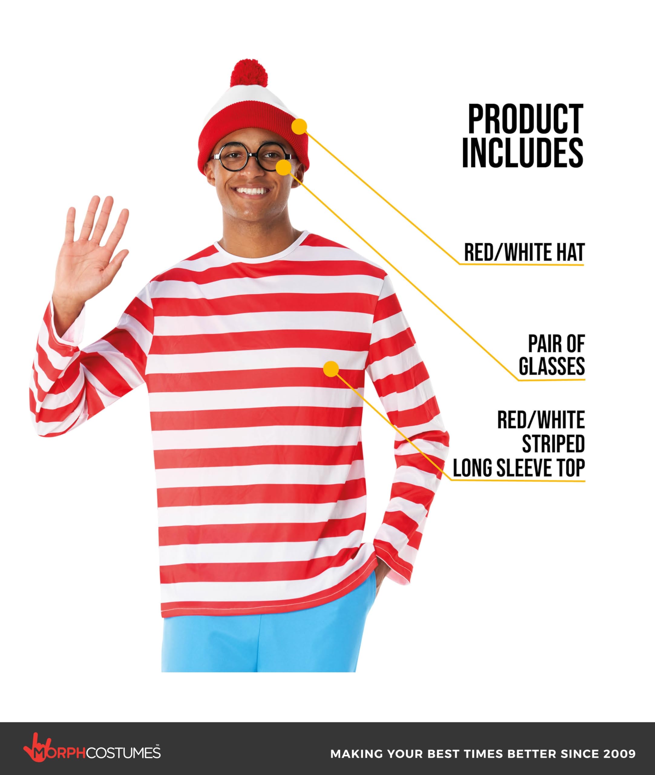 Morph Red and White Striped Costume, Striped Character Costumes, Stripe Shirt Costume, World Book Day Costumes for Adults - Image 2
