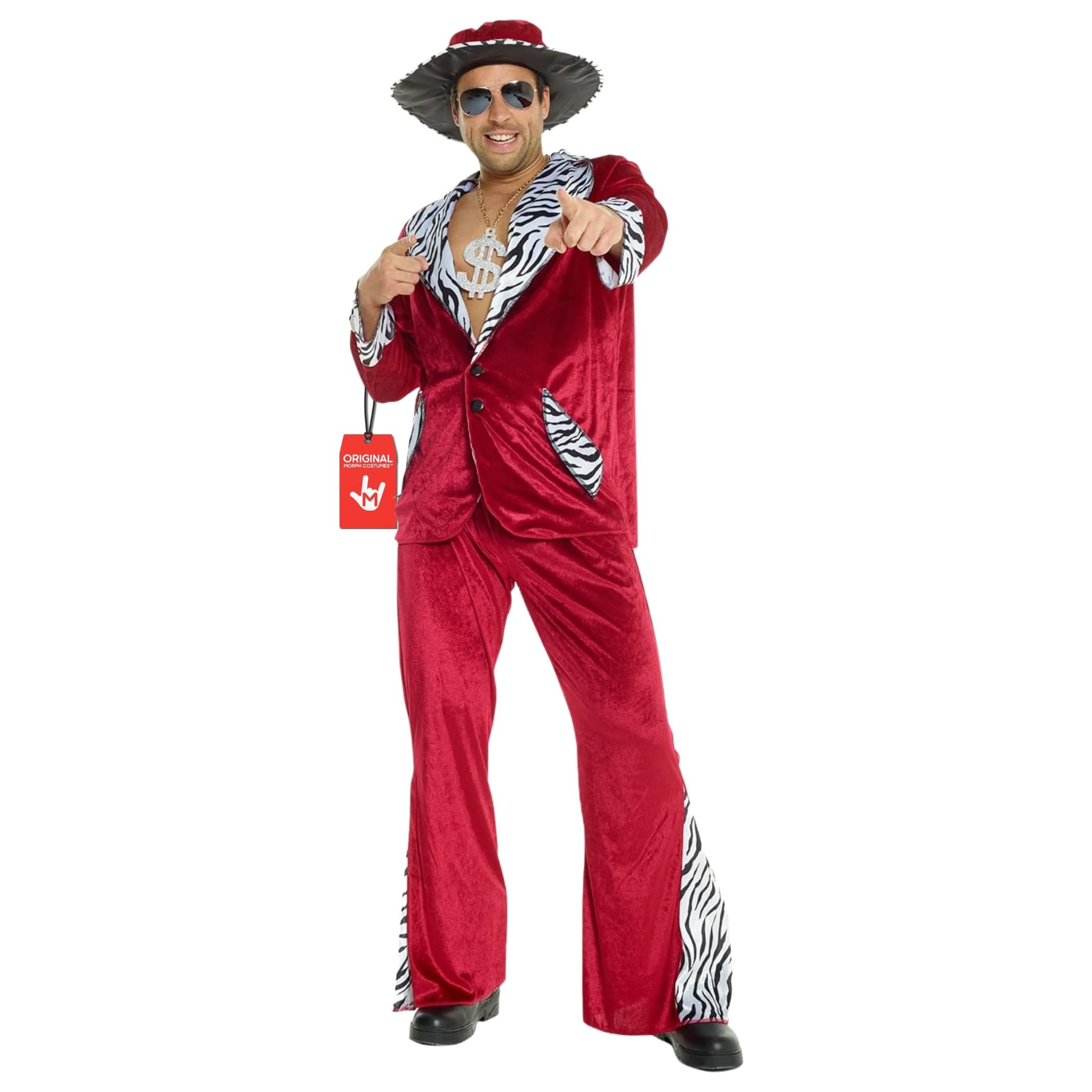 Morph Red Pimp Costume for Men, Pimp Outfit for Mens, 70s Outfits for Men, Mens 70s Costume