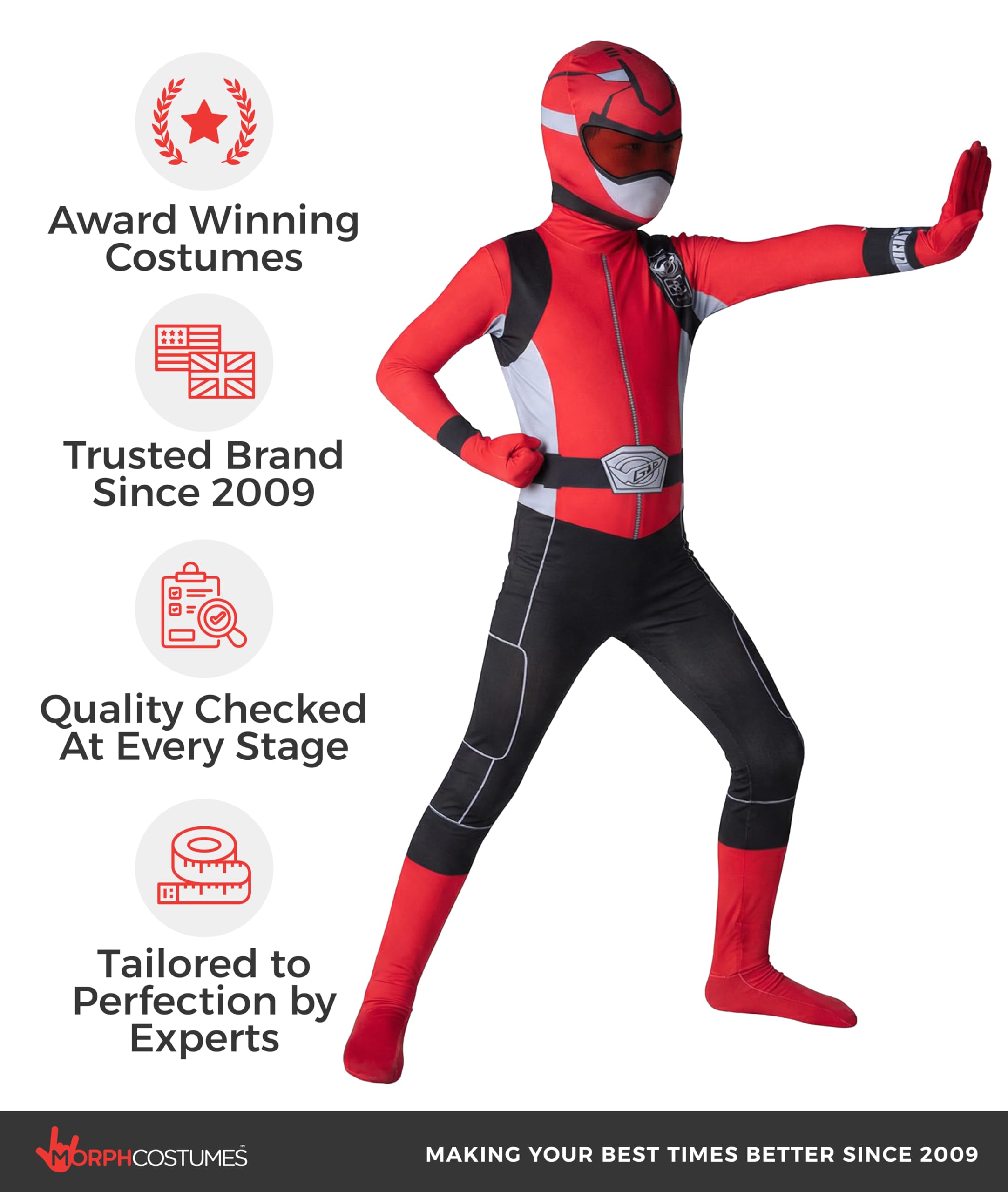 Morph Red Power Ranger Costume for Kids, Boys Red Ranger Outfit, Power Rangers Dress Up for Children, Medium - Image 5