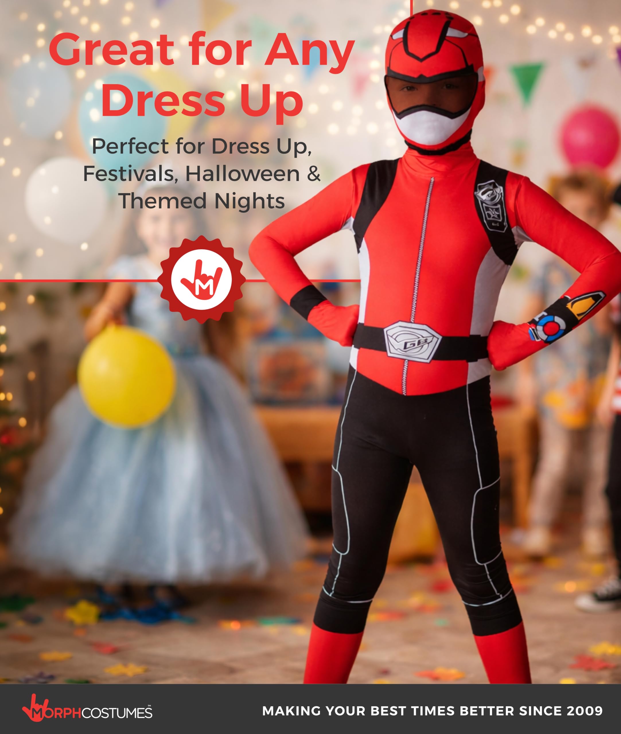 Morph Red Power Ranger Costume for Kids, Boys Red Ranger Outfit, Power Rangers Dress Up for Children, Medium - Image 6